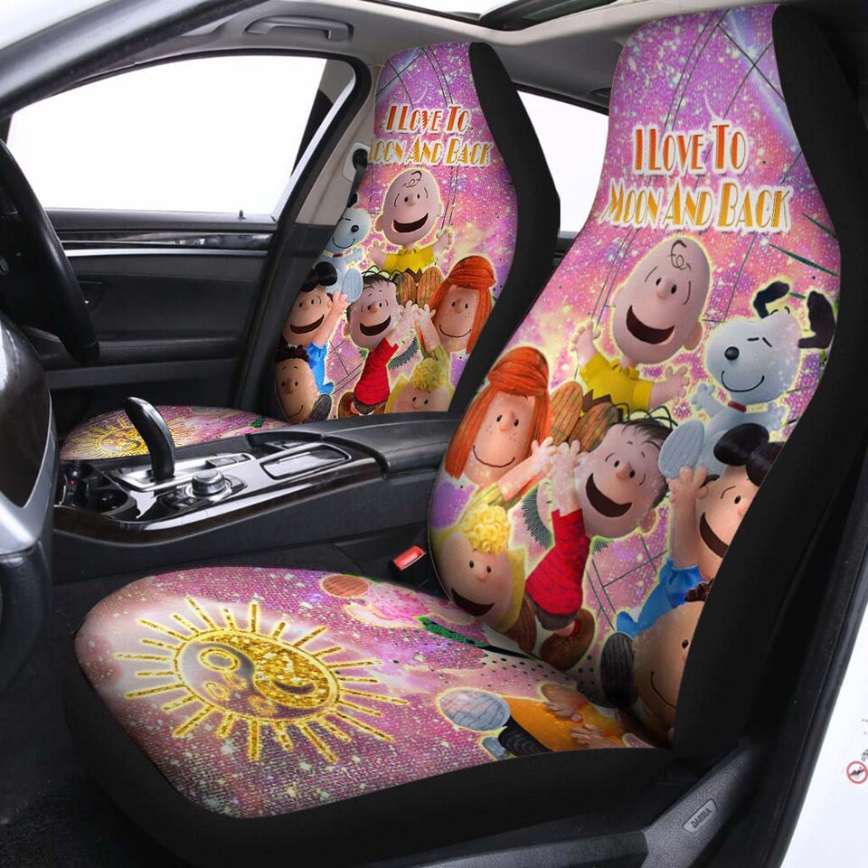 Snoopy & Friends Purple White Yellow Bling Glitter Disney Car Seats Cover