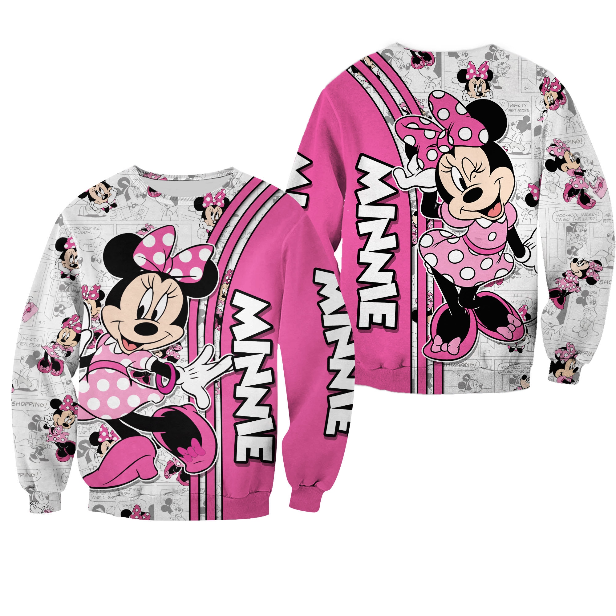 Discover Minnie Pink Comic Book Patterns Disney 3D Sweatshirt