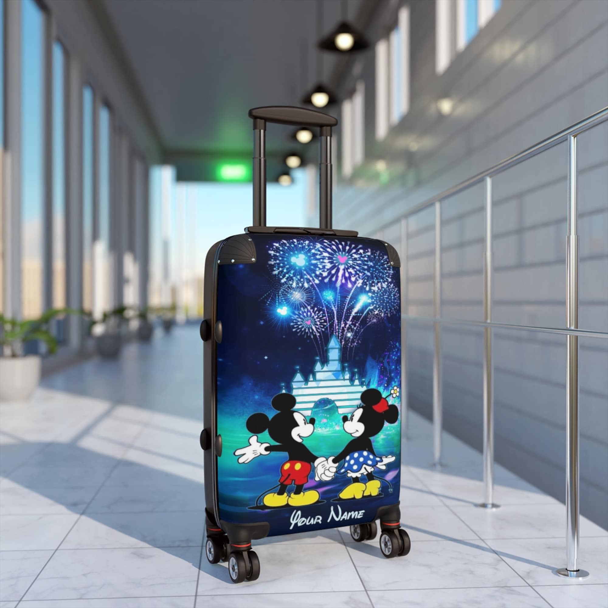 Mickey Minnie Mouse Fireworks Castle Blue Navy Disney Hard Luggage Cover Custom