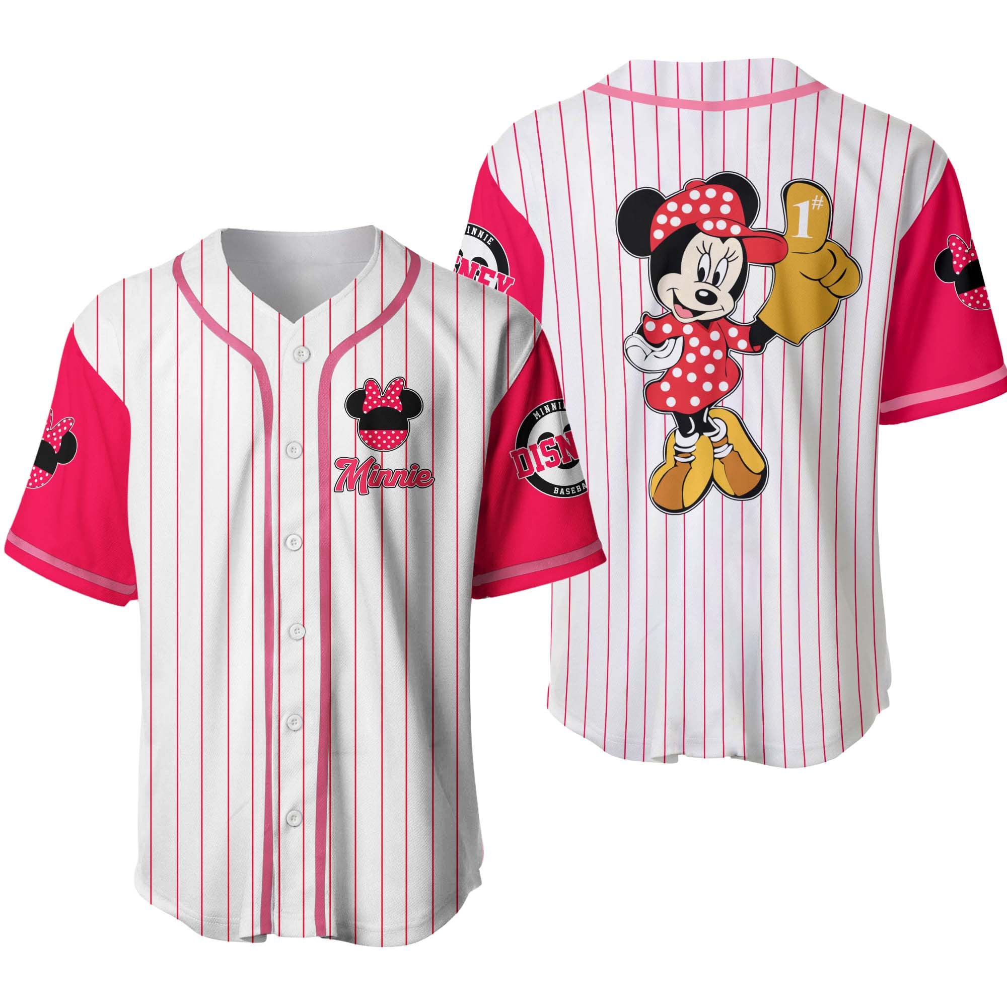 Minnie Mouse White Pink Vintage Stripes Disney Baseball Jersey