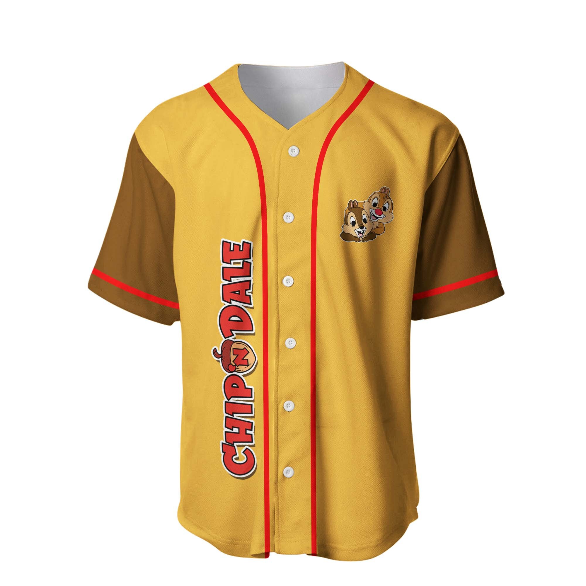 Chip 'n' Dale Gold Brown Red Disney Unisex Cartoon Graphic Casual Outfits Custom Baseball Jersey