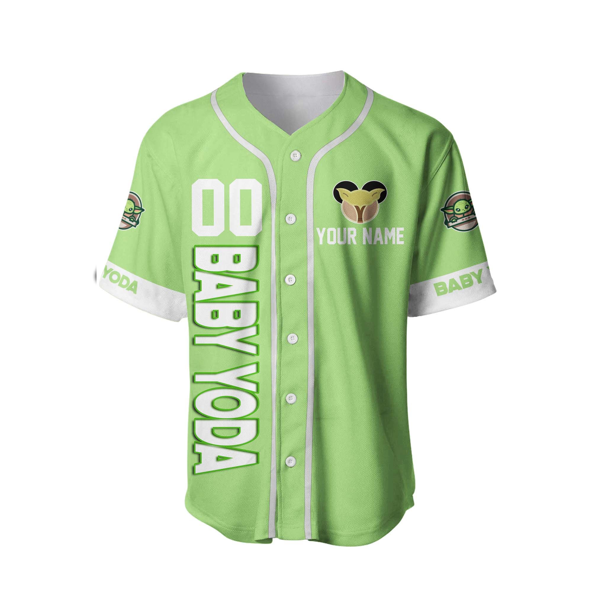 Discover Baby Yoda Lime Green White Disney Custom Baseball Jersey