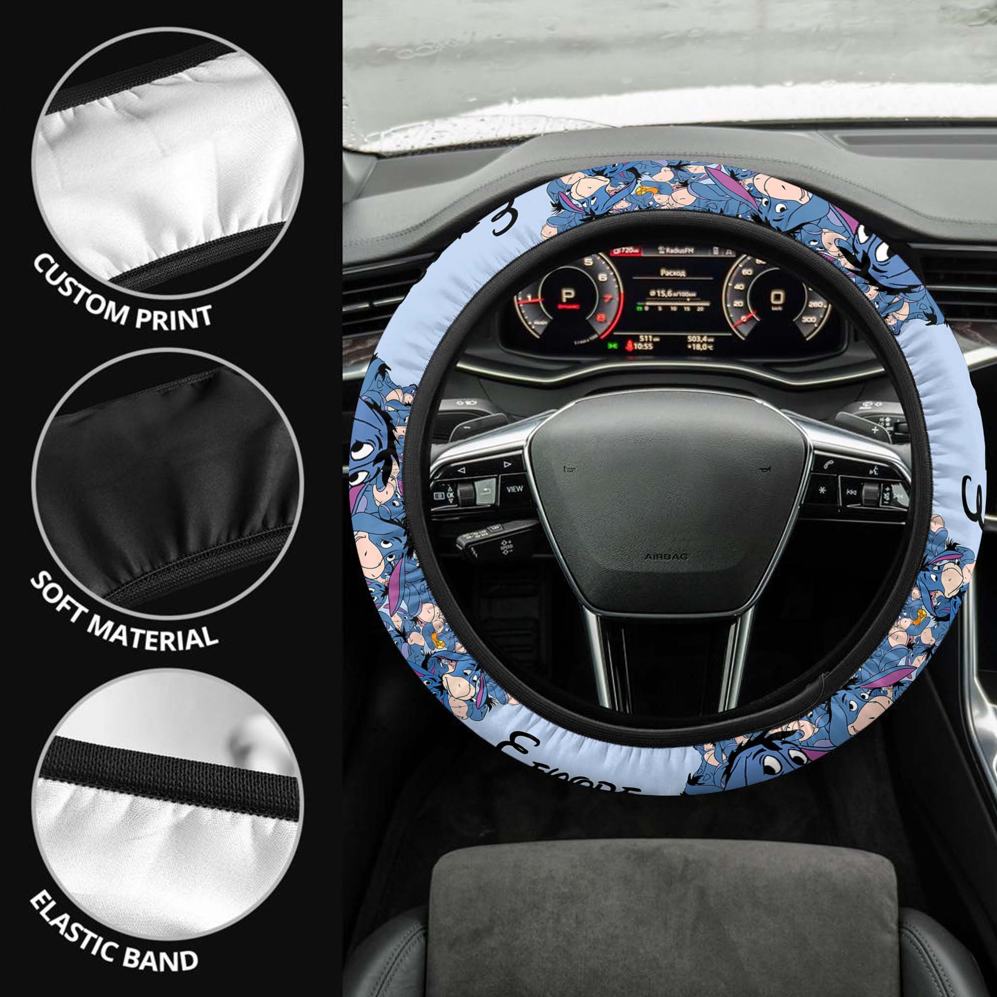 Eeyore Blue Purple Black Patterns Disney Steering Wheel Cover