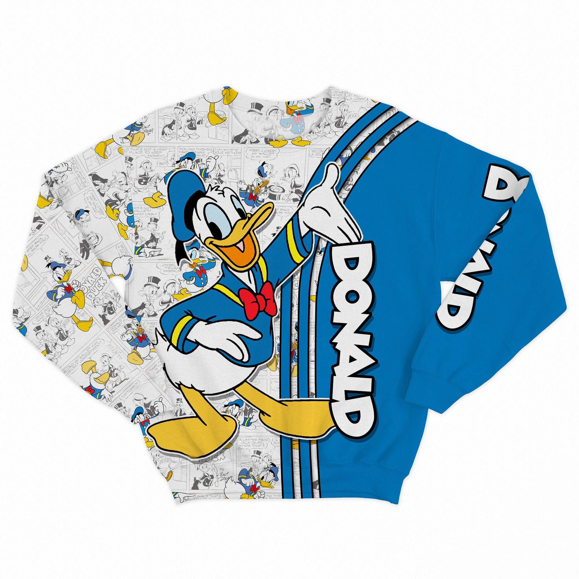 Donald Blue Comic Book Patterns Disney 3D Sweatshirt