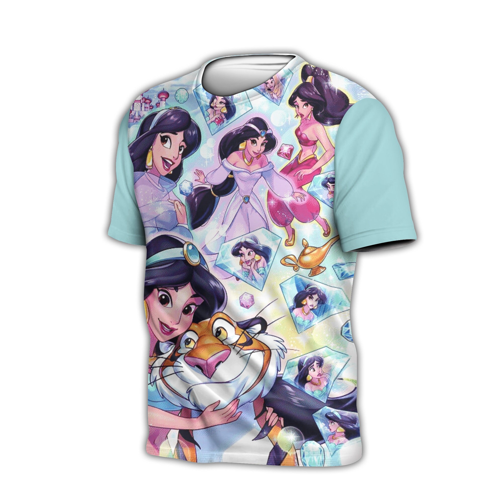 Jasmine & Rajah Clear Button Overalls Patterns Disney Outfits Unisex Casual T-shirts 3D