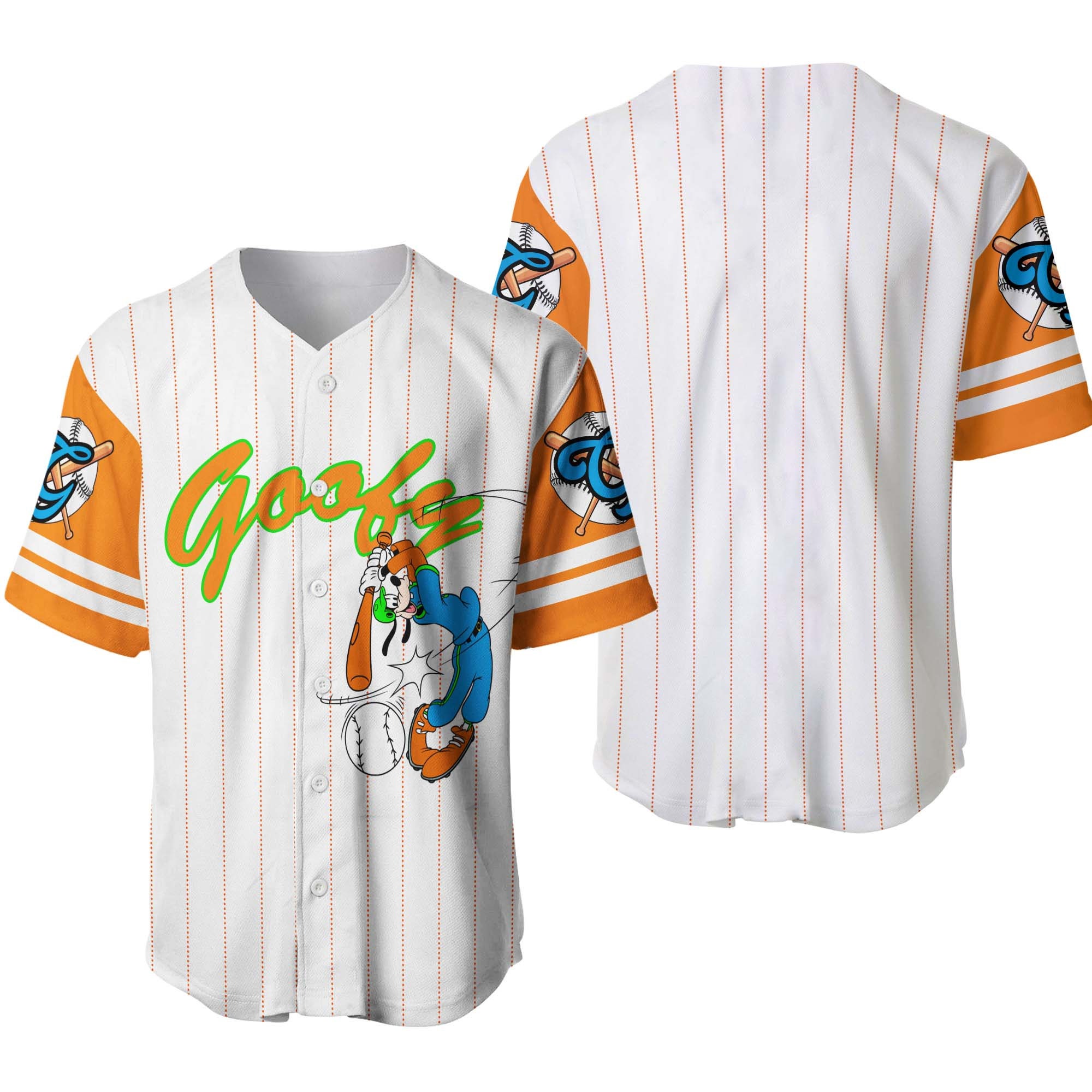 Goofy Dog White Orange Disney Unisex Cartoon Graphic Casual Custom Baseball Jersey