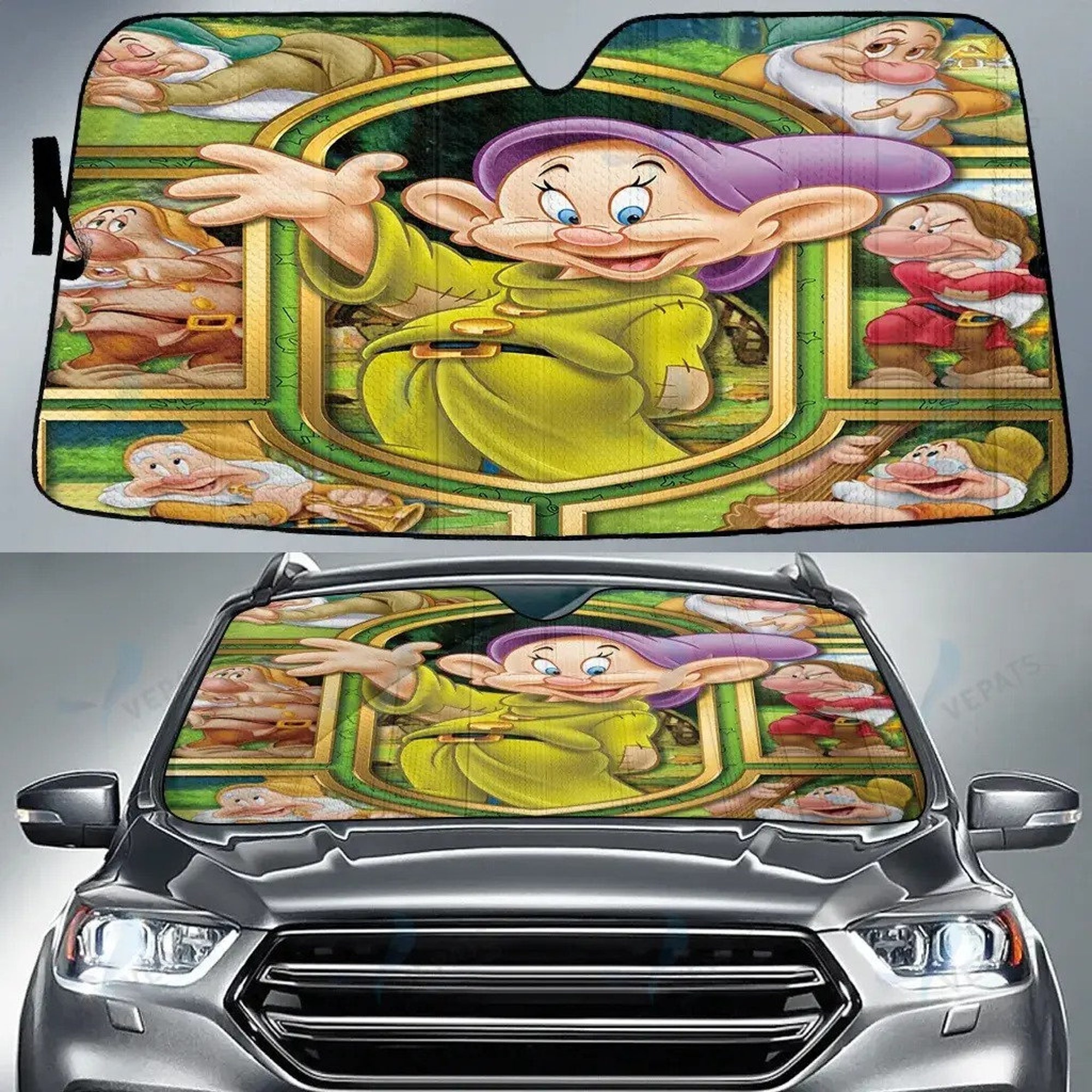 Discover Dopey Dwarfs Green Purple Brown Red Disney   Car sunshade