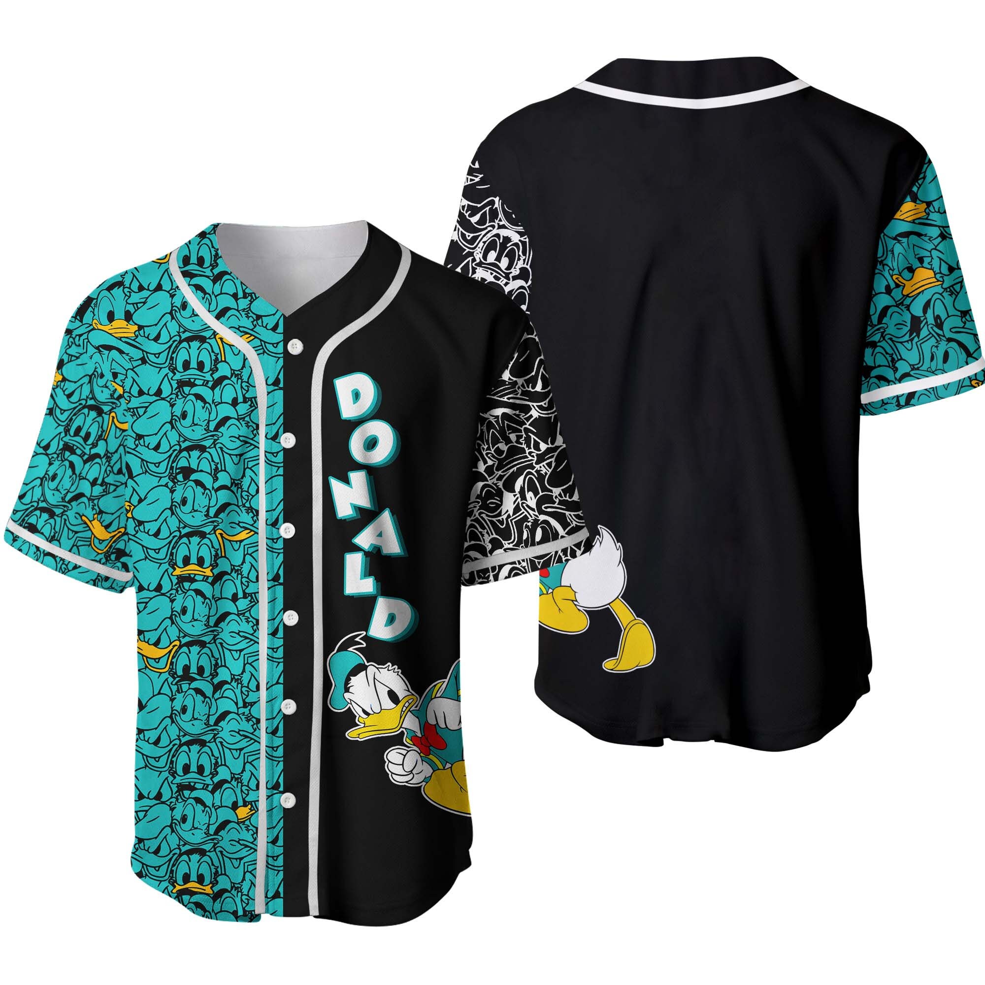 Donald Duck Pattern Turquoise Black Disney Custom Baseball Jersey