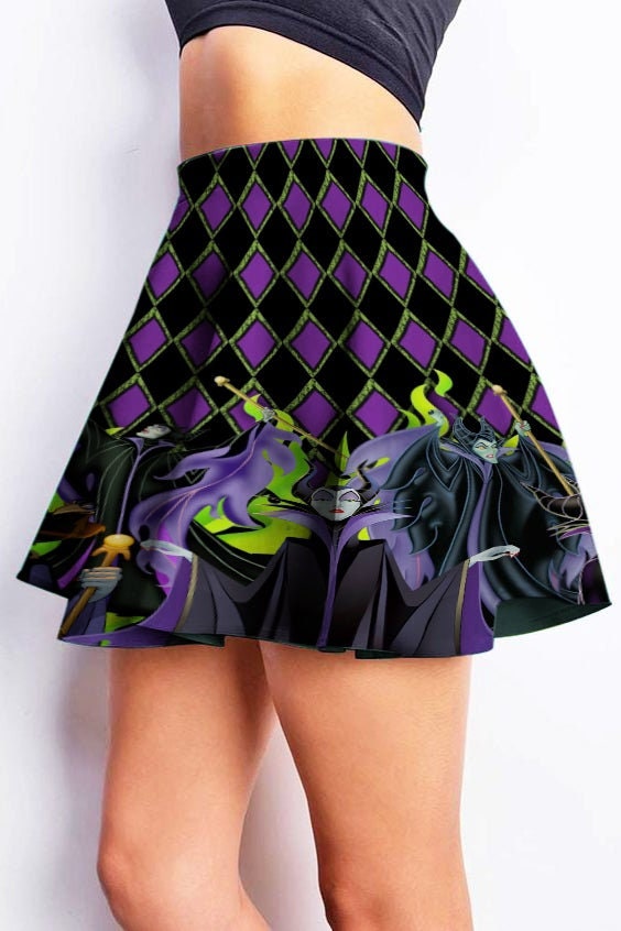 Villains Maleficent Magic Purple Plaid Disney Skater skirts