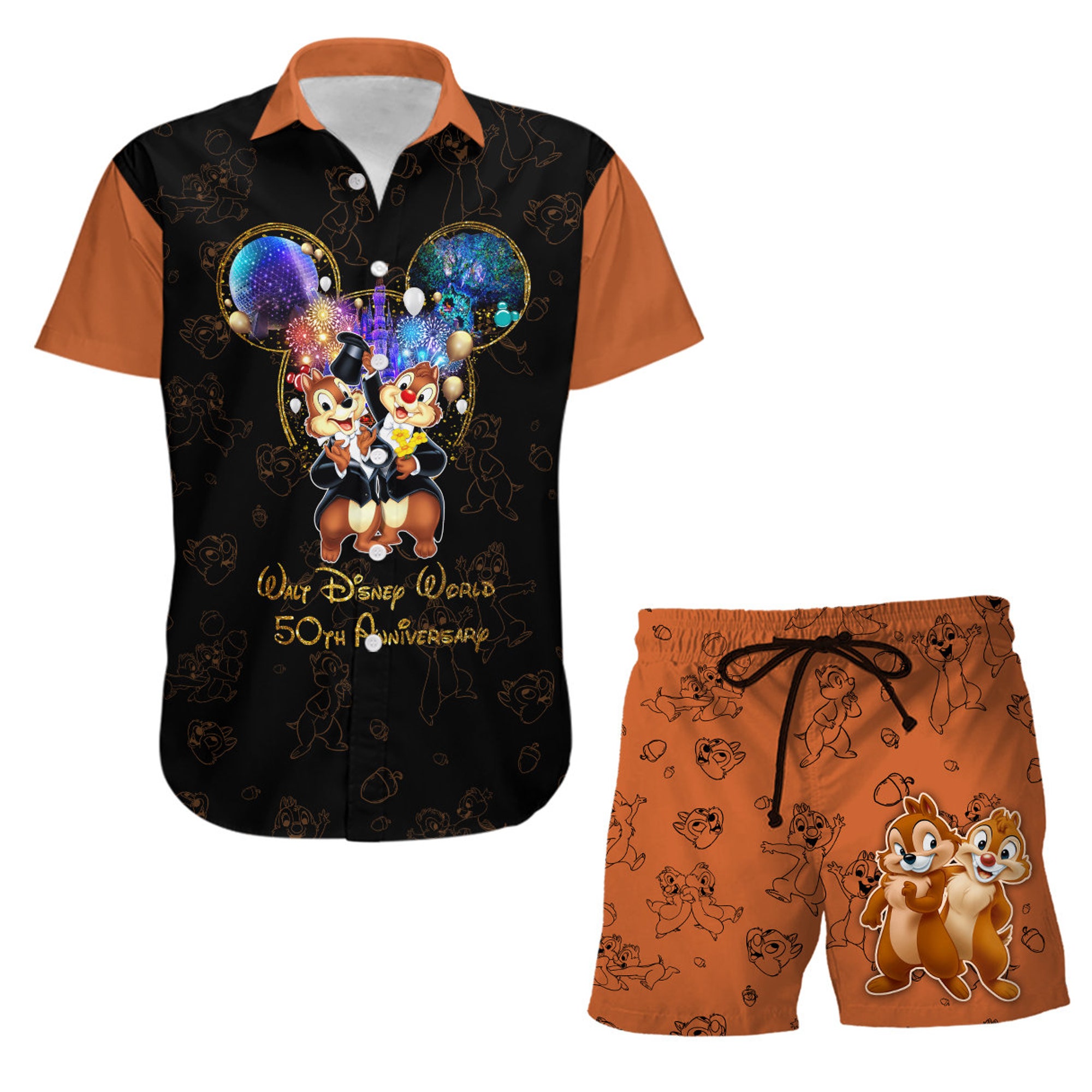 Chip & Dale Orange 50. Jahrestag Glitzer Schloss Disney Hawaiian Shirt Chip & Dale Orange 50. Jahrestag Glitzer Schloss Disney Hawaiian Shirt