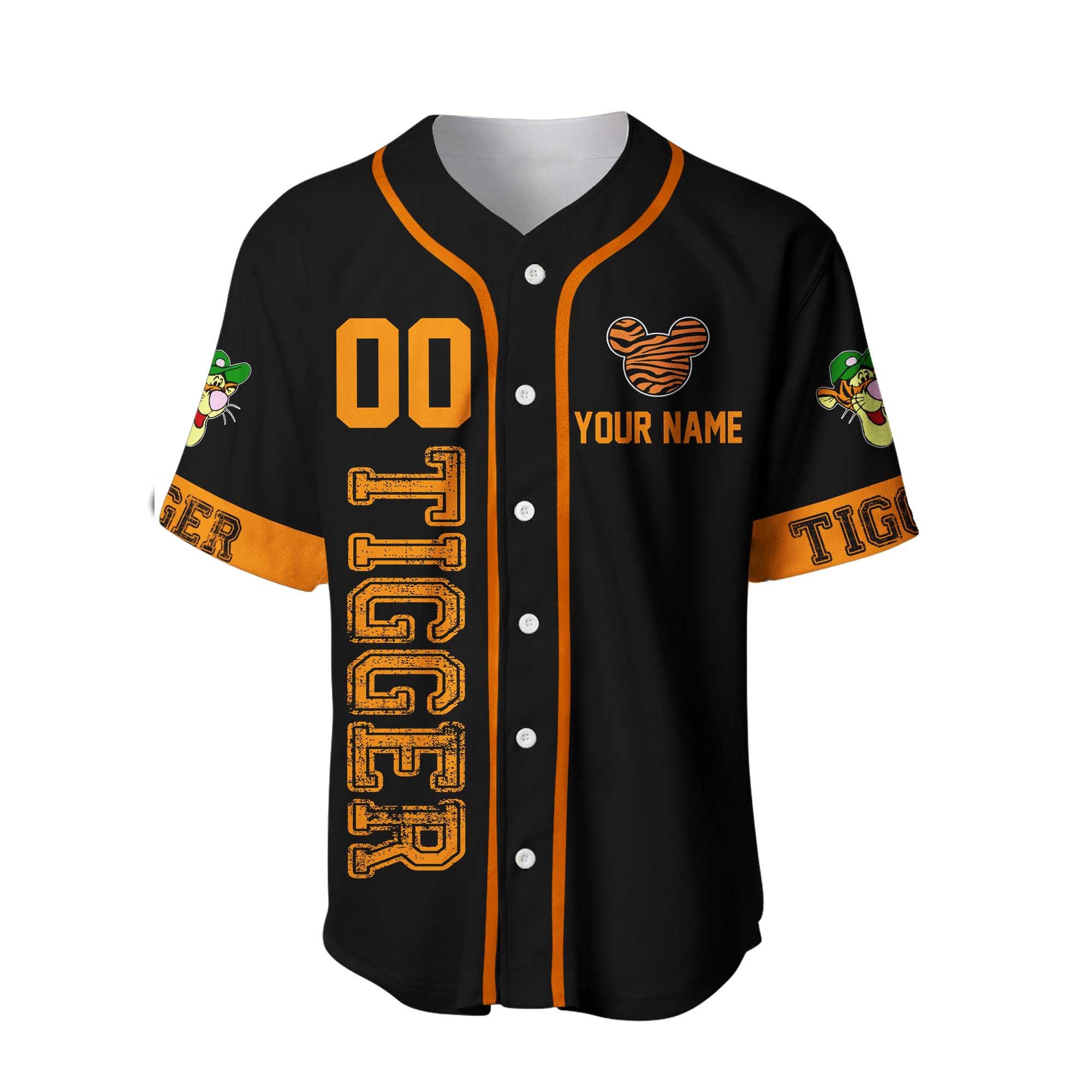 Tigger Winnie The Pooh Black Orange Disney Unisex Cartoon Graphic Casual Outfits Custom Baseball Jersey