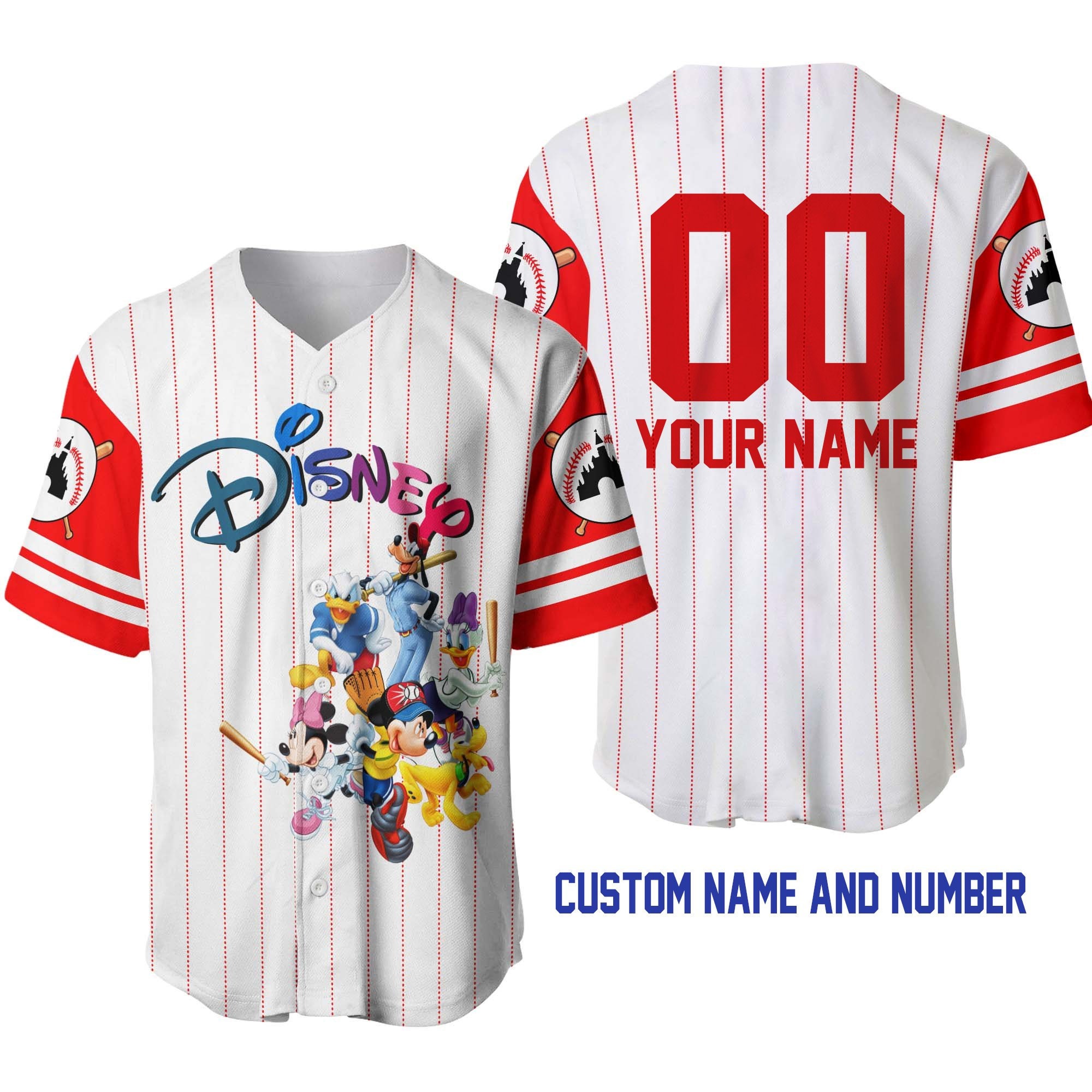 Discover Mickey & Friends White Red Disney Unisex Cartoon Graphic Casual Outfits Baseball Jersey