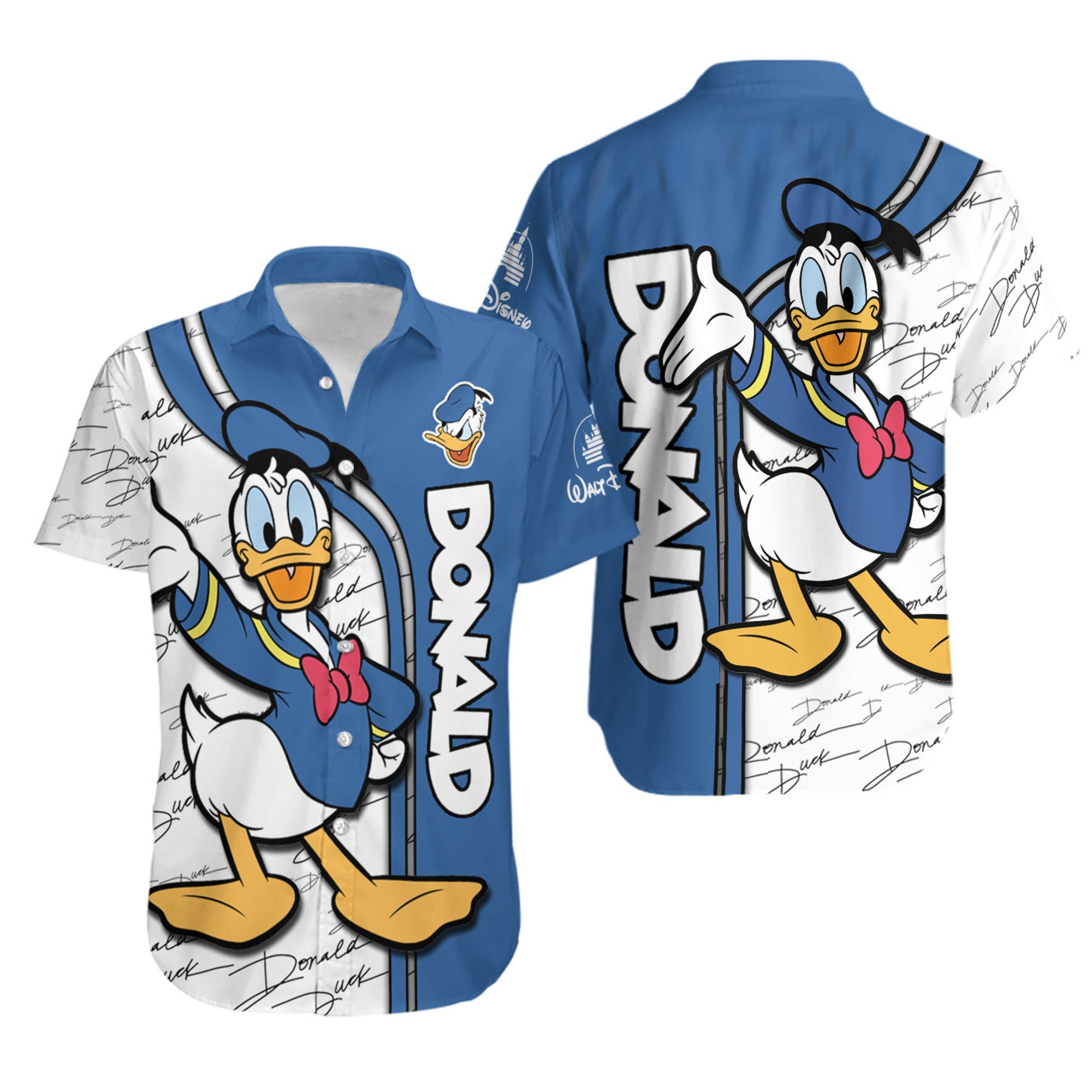 Donald Ente Blau Wei Streifen Disney Hawaiian Shirt Donald Ente Blau Wei Streifen Disney Hawaiian Shirt