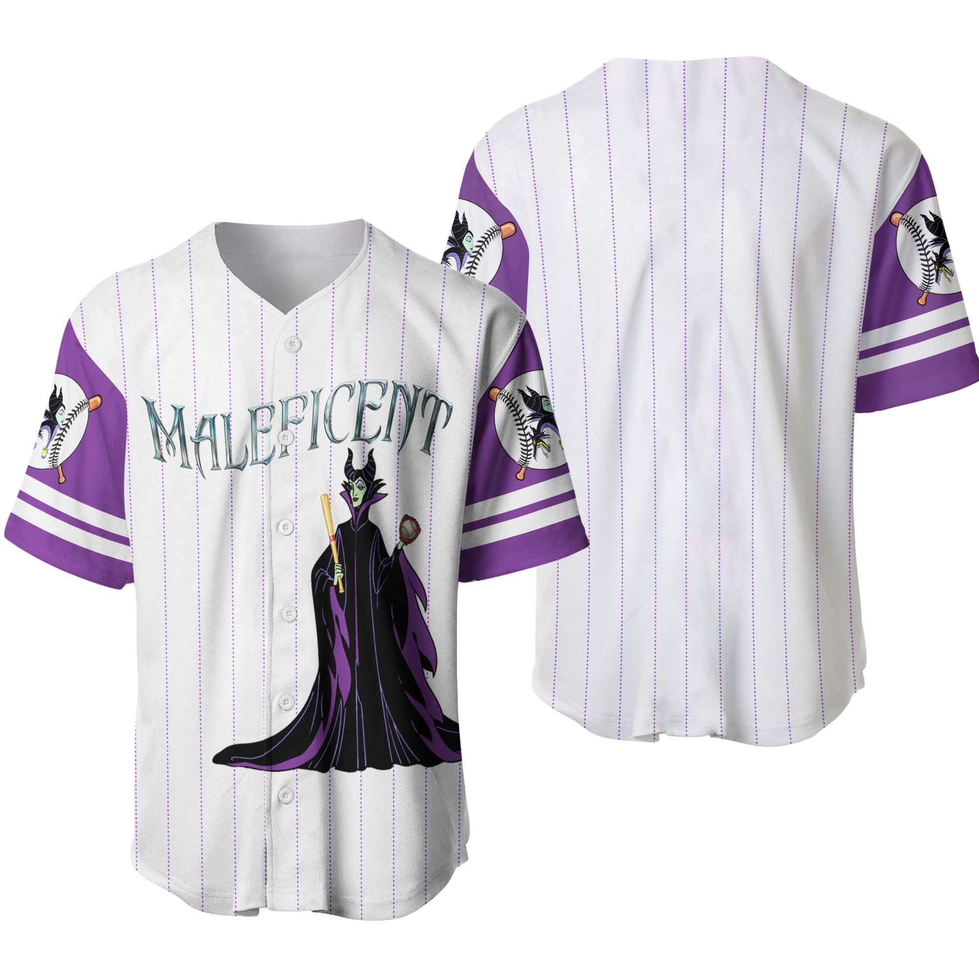 Discover Maleficent White Purple Lavender Disney Custom Baseball Jersey