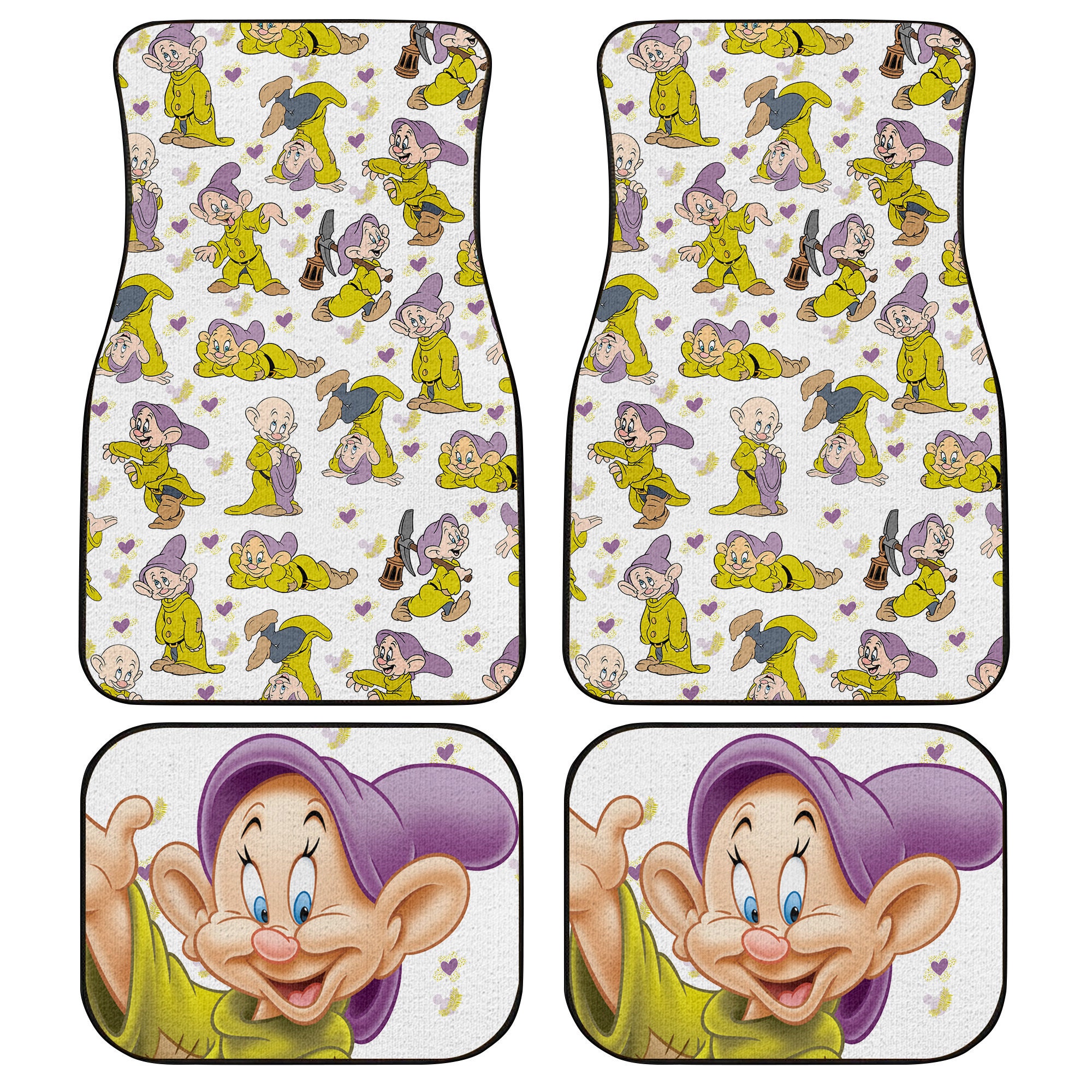 Dopey Patterns Green Yellow White Beige Disney Graphic Cartoon Custom Personalized Car Floor Mat Set Accessories Decorations