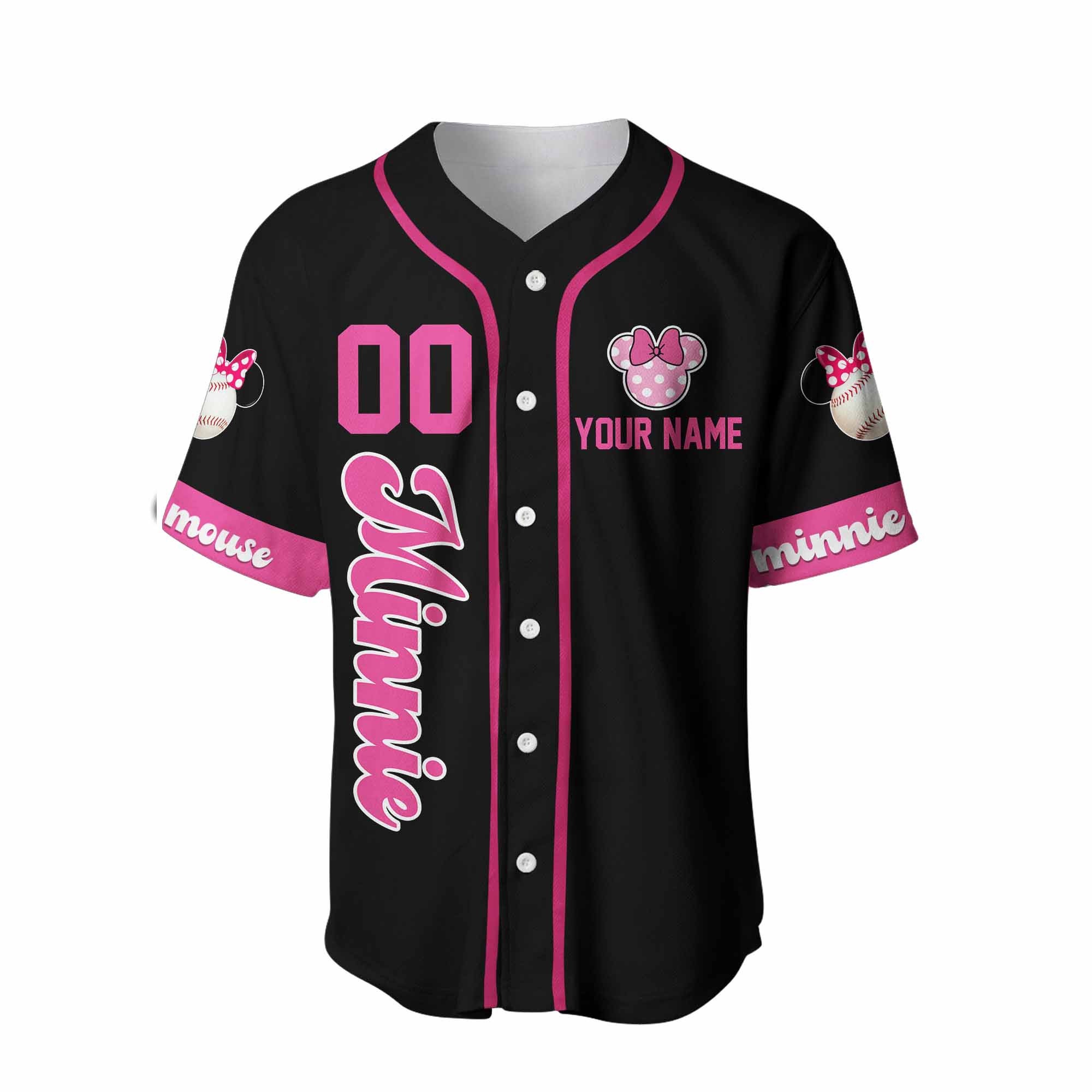 Discover Minnie Mouse Pink Black Disney Custom Baseball Jersey