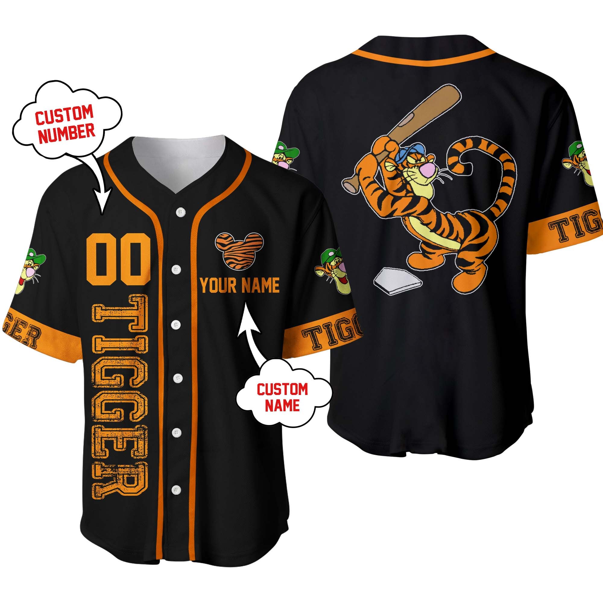 Tigger Winnie The Pooh Black Orange Disney Unisex Cartoon Graphic Casual Outfits Custom Baseball Jersey
