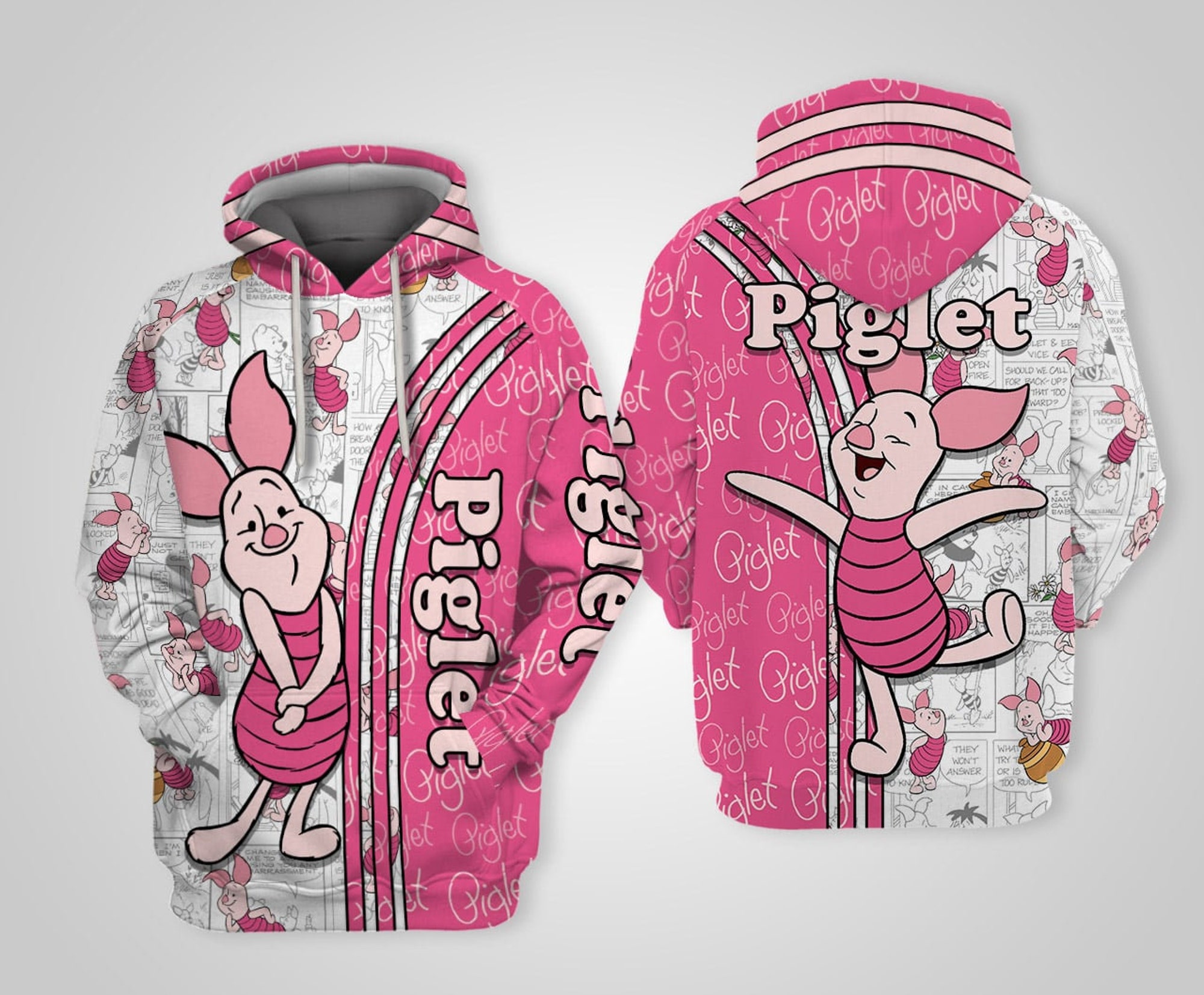 Discover Winnie The Pooh Piglet Pink | Hoodies Cross Comic Book Patterns | Stylist Unisex Graphic Cartoon Outfits | Clothing Men Women Kids Toddlers