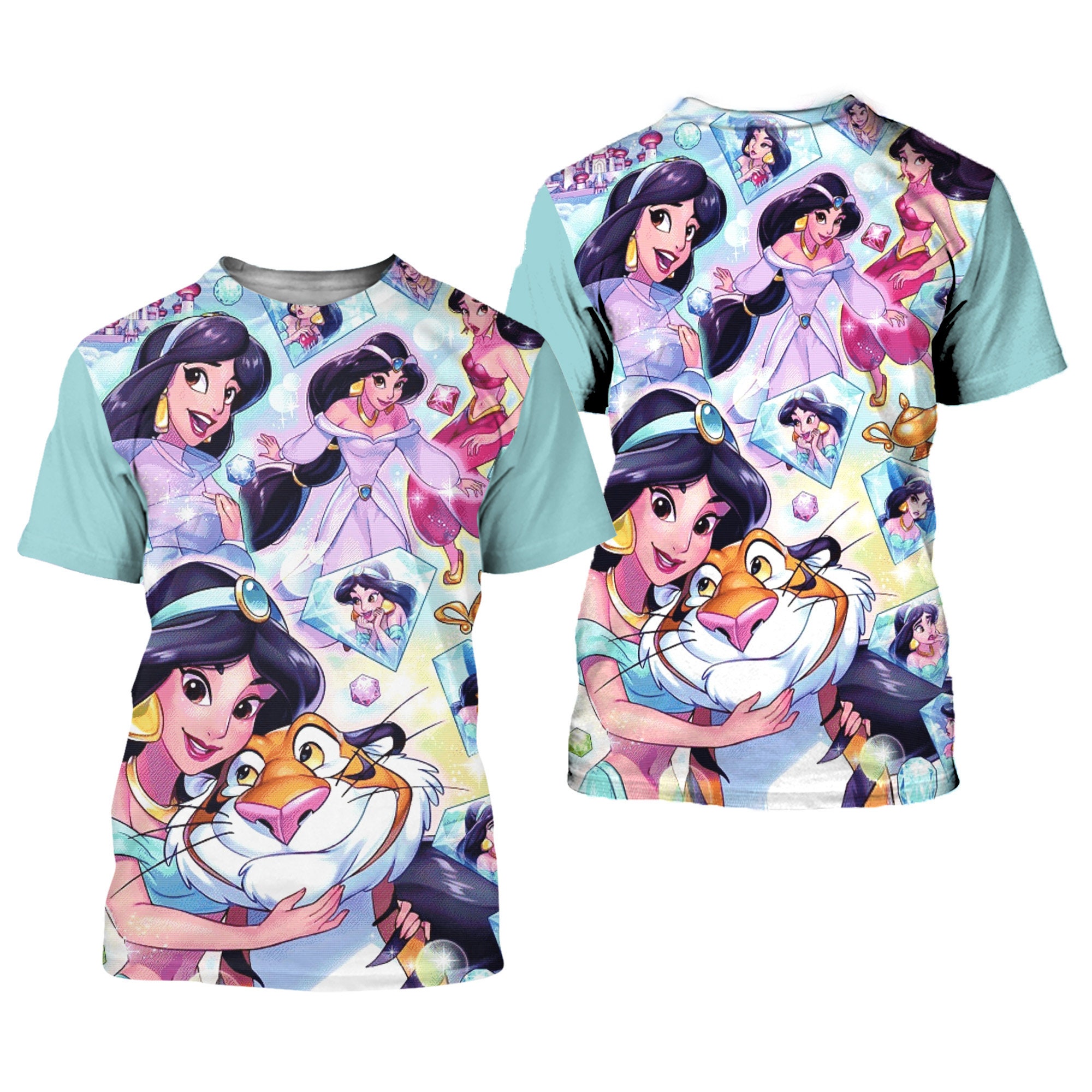 Discover Jasmine & Rajah Clear Button Overalls Patterns Disney Outfits Unisex Casual T-shirts 3D