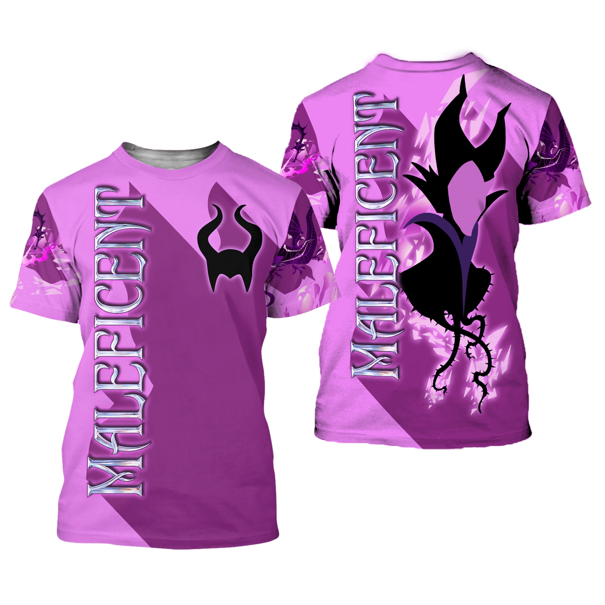 Villain Maleficent Purple Button Overalls Patterns Disney Outfits Unisex Casual T-shirts 3D