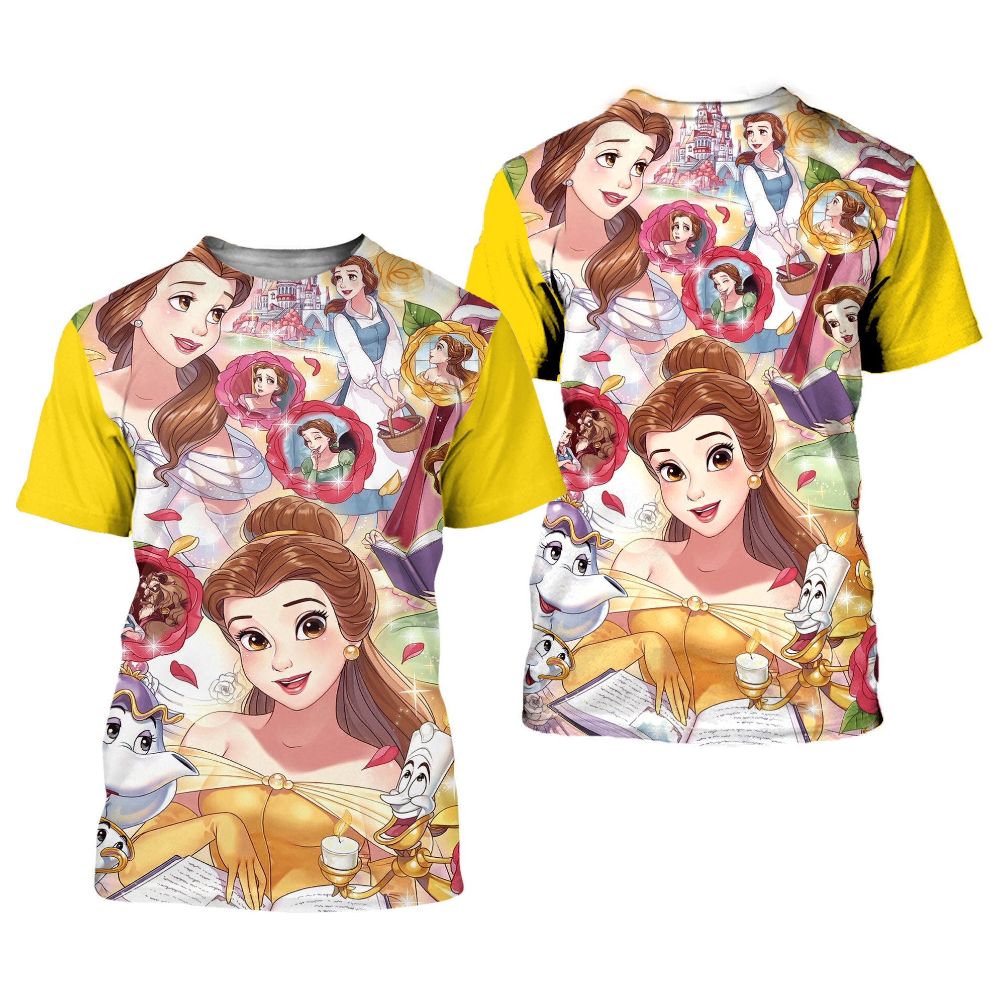 Discover Belle Princess Yellow Button Overalls Patterns Disney 3D T-shirts