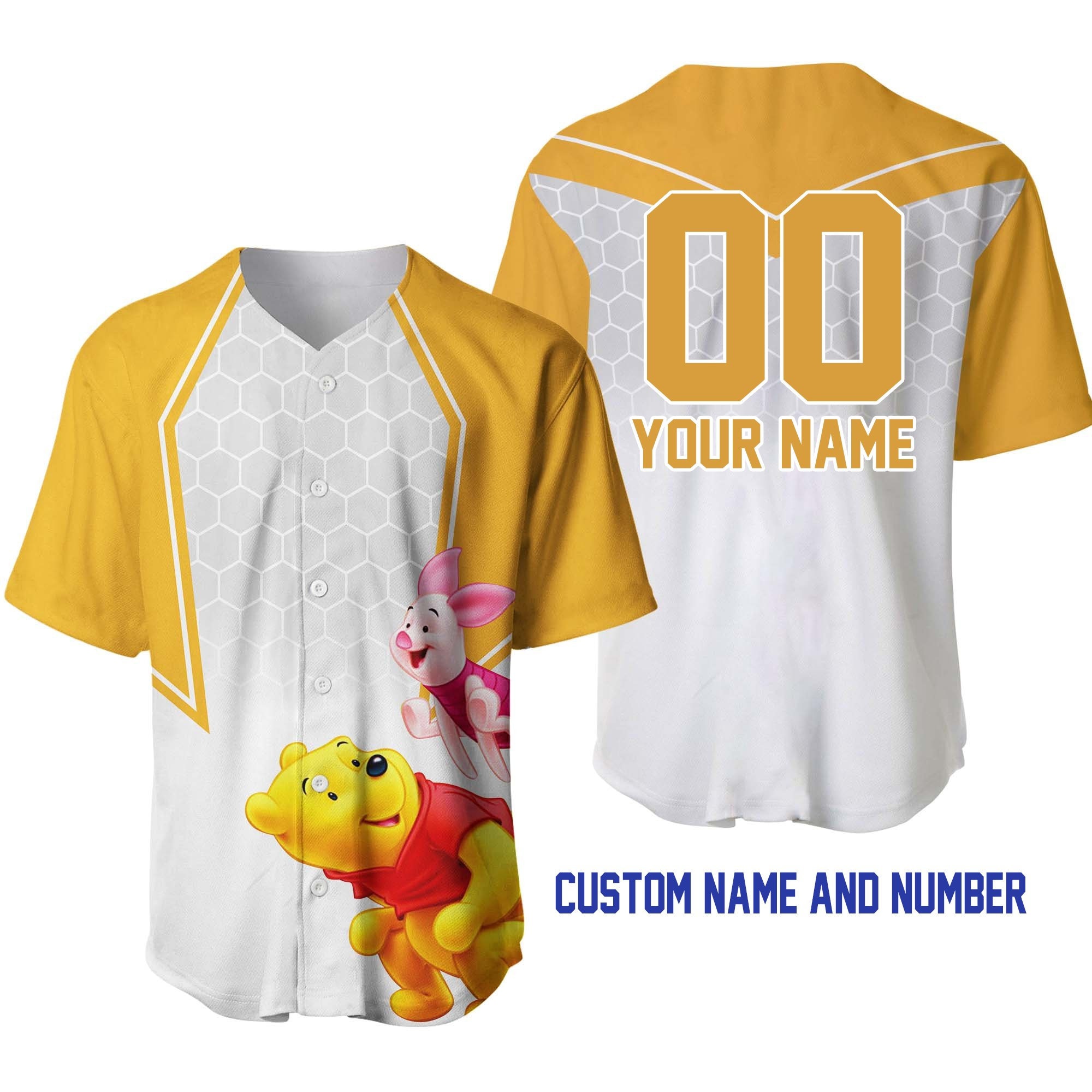 Discover Winnie Pooh Piglet Honey Golden Yellow Disney Unisex Cartoon Graphic Casual Custom Baseball Jersey
