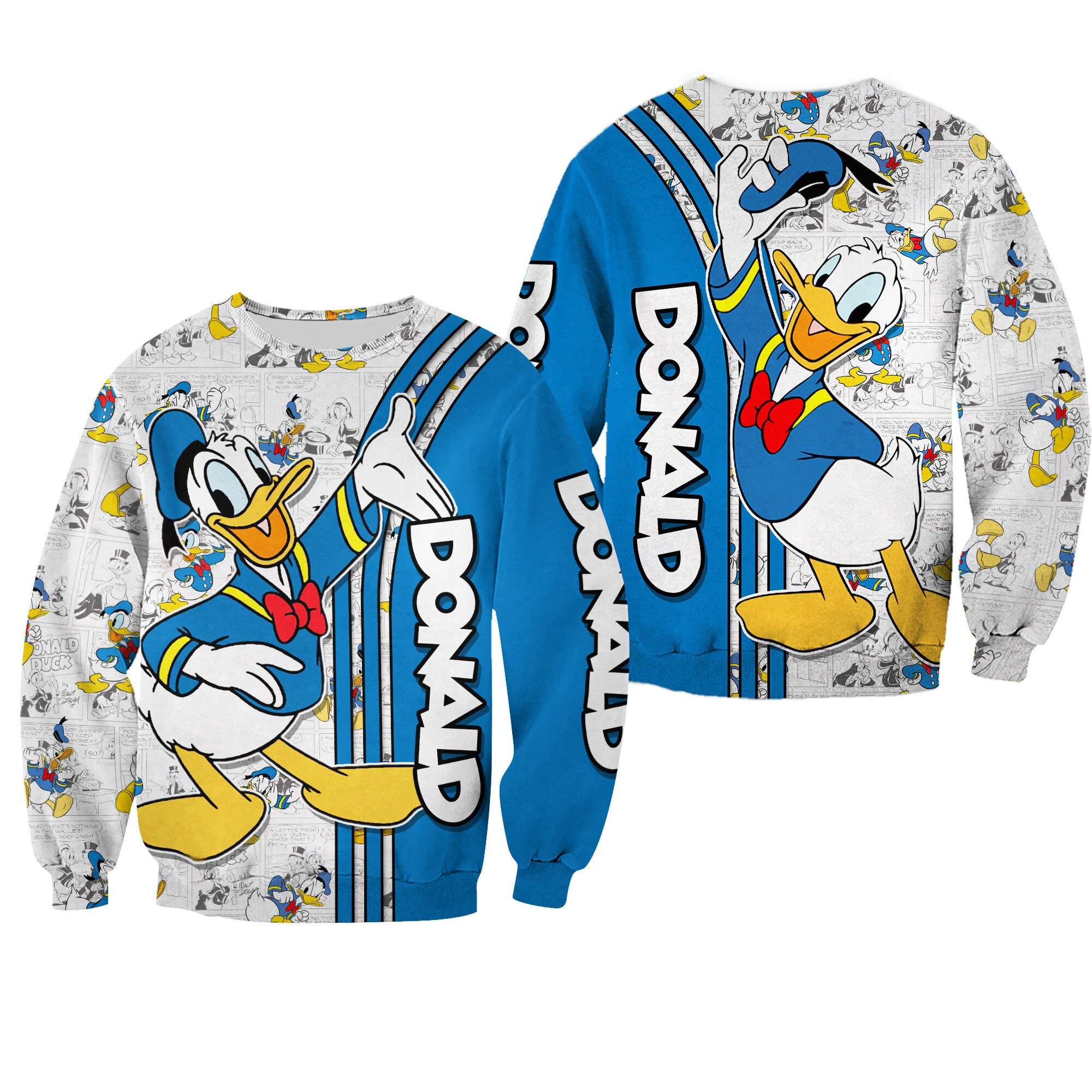 Discover Donald Blue Comic Book Patterns Disney 3D Sweatshirt