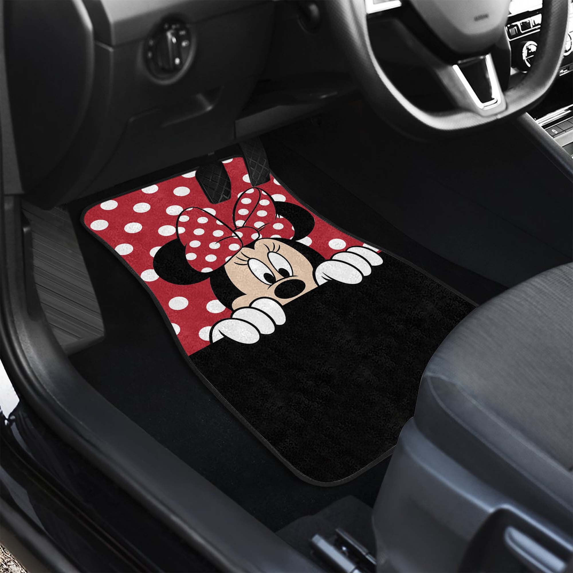 Minnie Mouse Polkadot Patterns Red Black White Disney Graphic Cartoon Custom Personalized Car Floor Mat Set Accessories Decorations