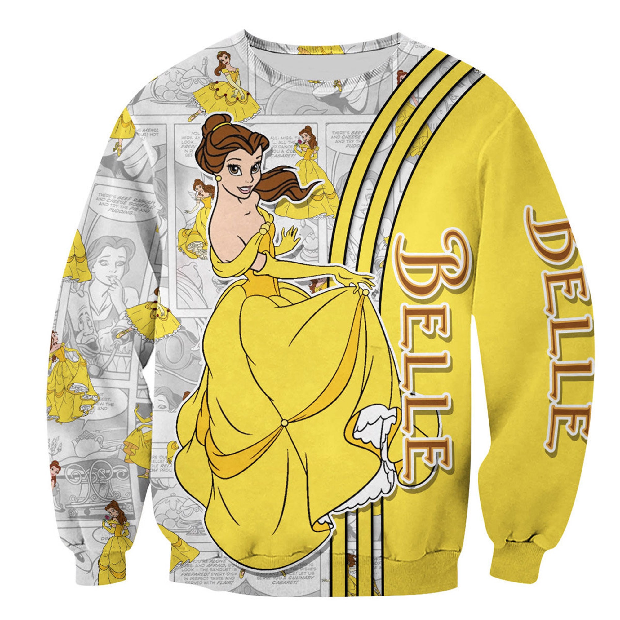 Belle Princess Yellow Comic Book Disney 3D Sweatshirt