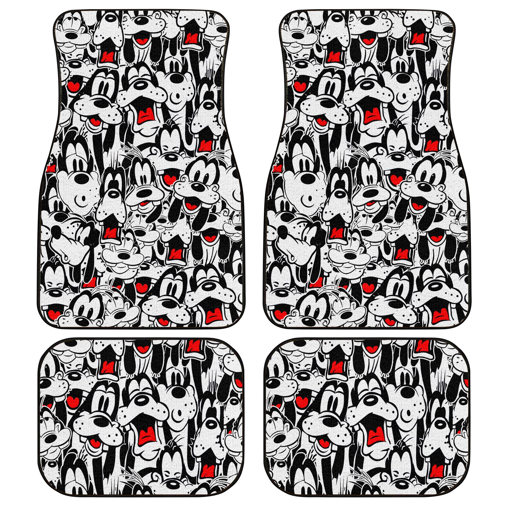 Goofy Polkadot Patterns Red Black White Disney Graphic Cartoon Custom Personalized Car Floor Mat Set Accessories Decorations