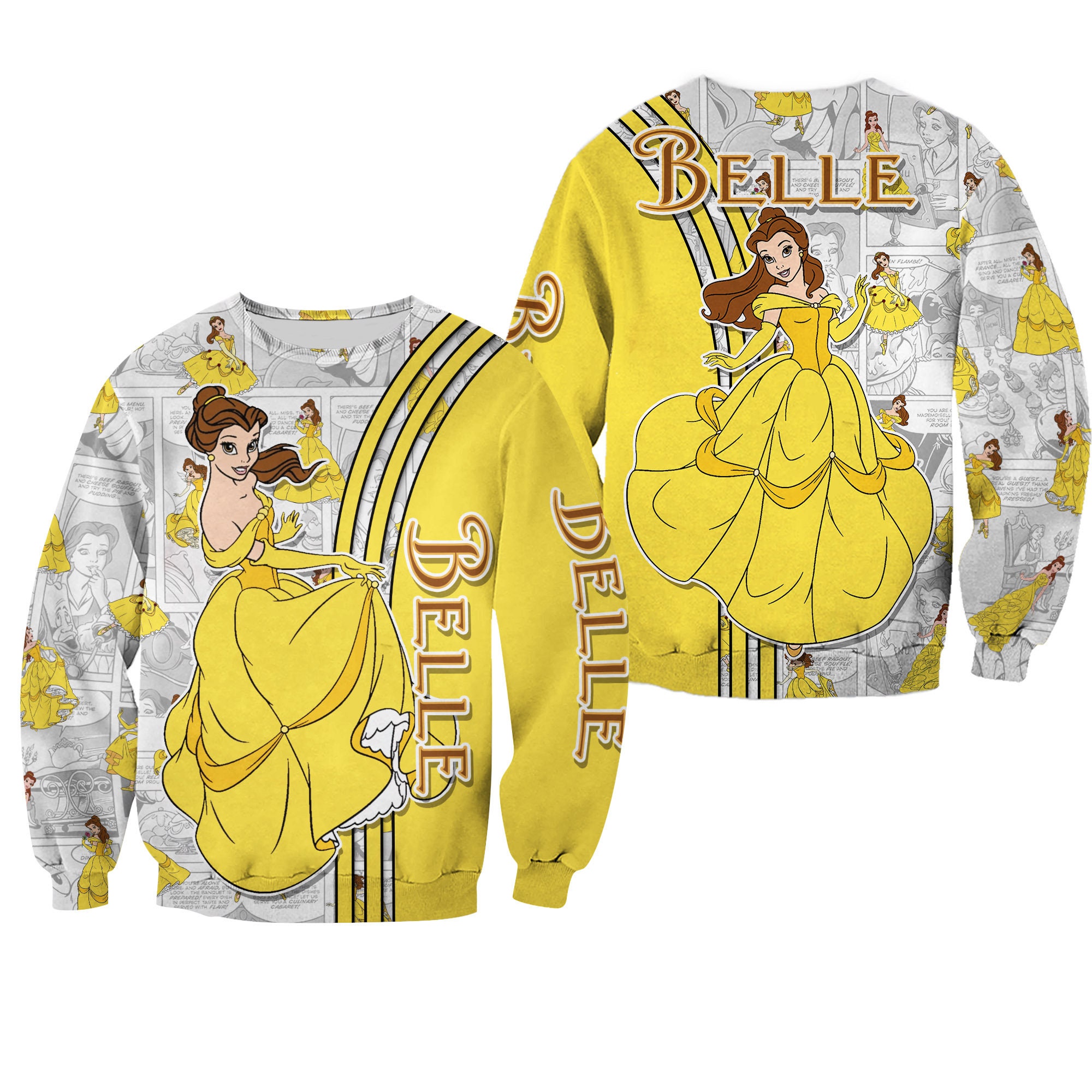 Discover Belle Princess Yellow Comic Book Disney 3D Sweatshirt