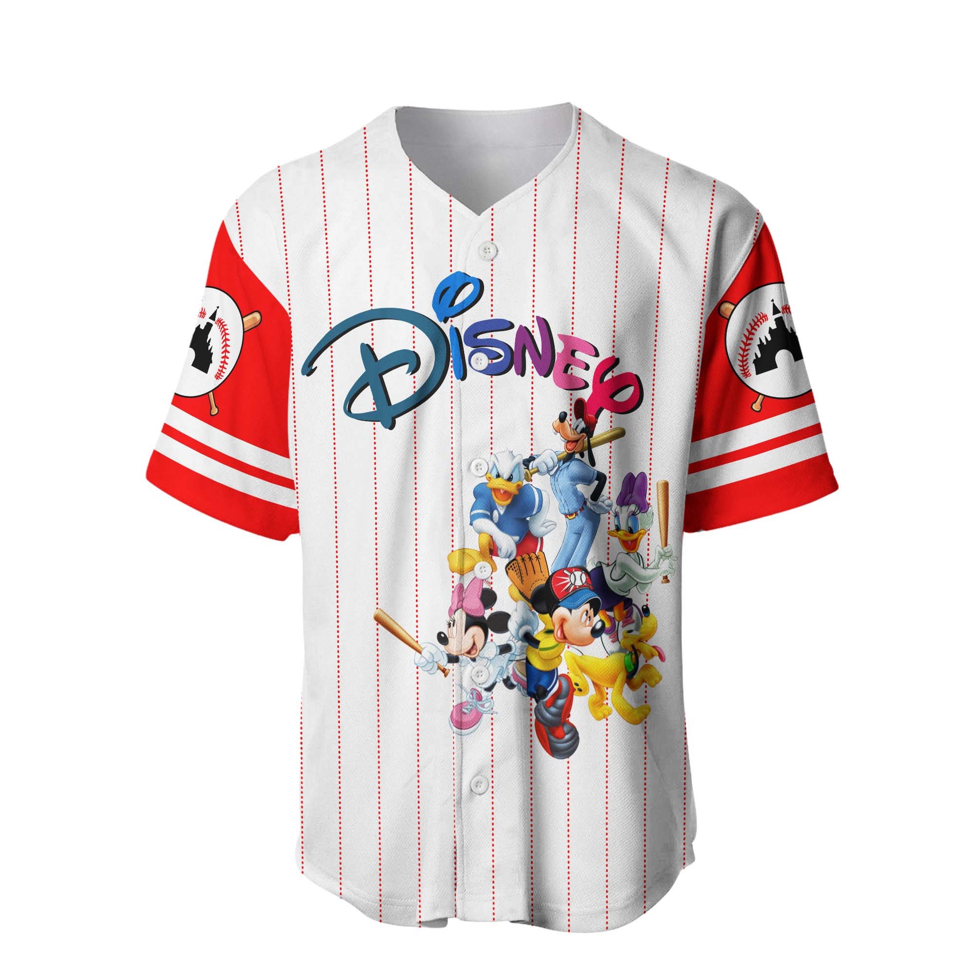 Mickey & Friends White Red Disney Unisex Cartoon Graphic Casual Outfits Baseball Jersey