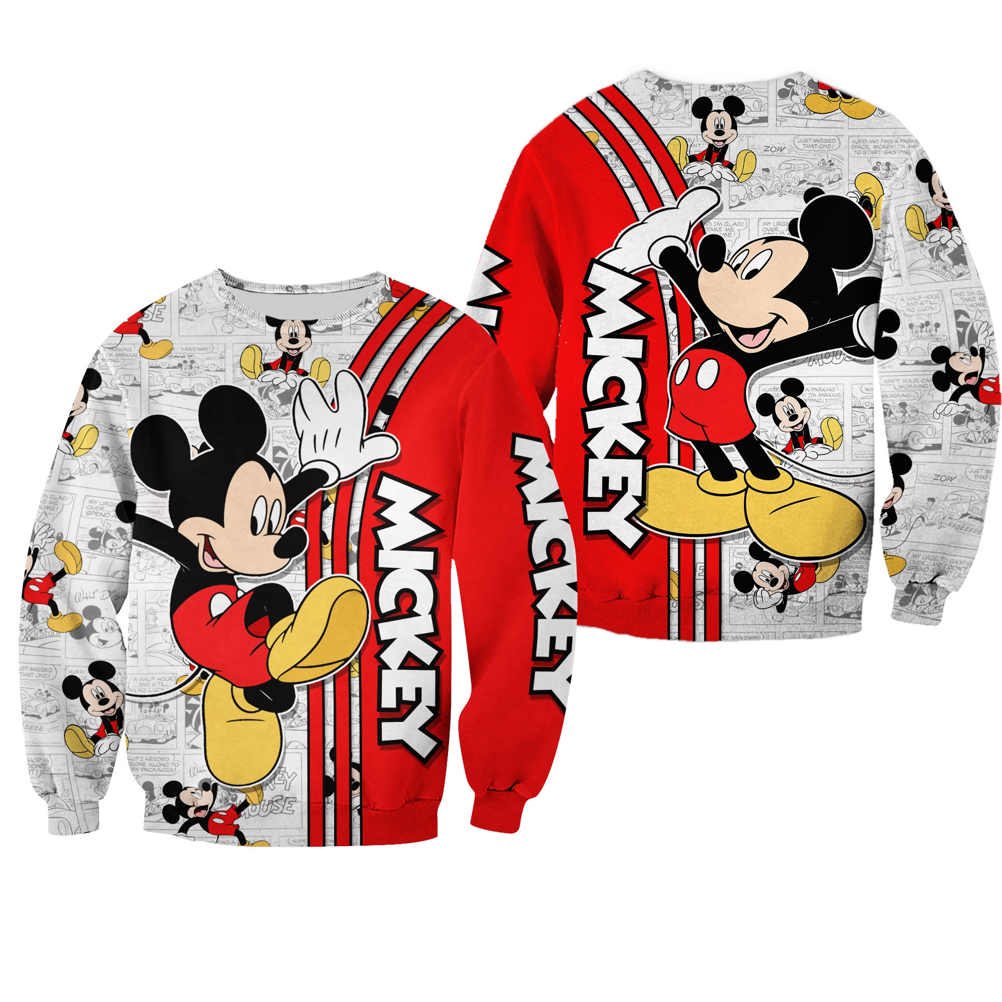 Discover Mickey Red Comic Book Patterns Disney 3D Sweatshirt
