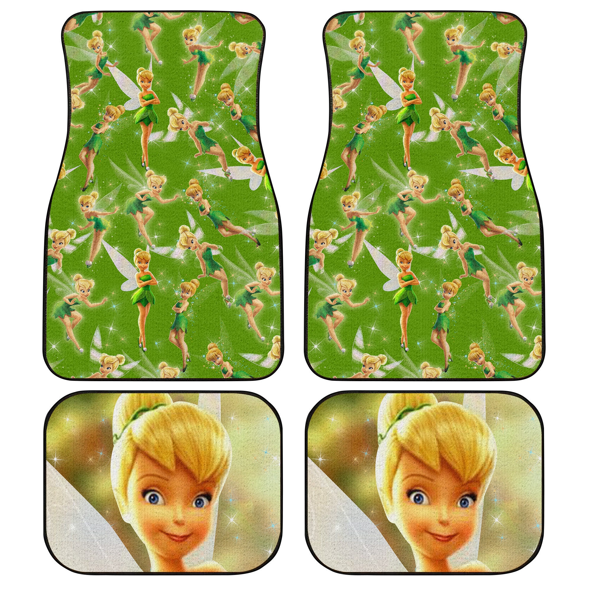 Tinkerbell Patterns Green Yellow White Disney Graphic Cartoon Custom Personalized Car Floor Mat Set Accessories Decorations