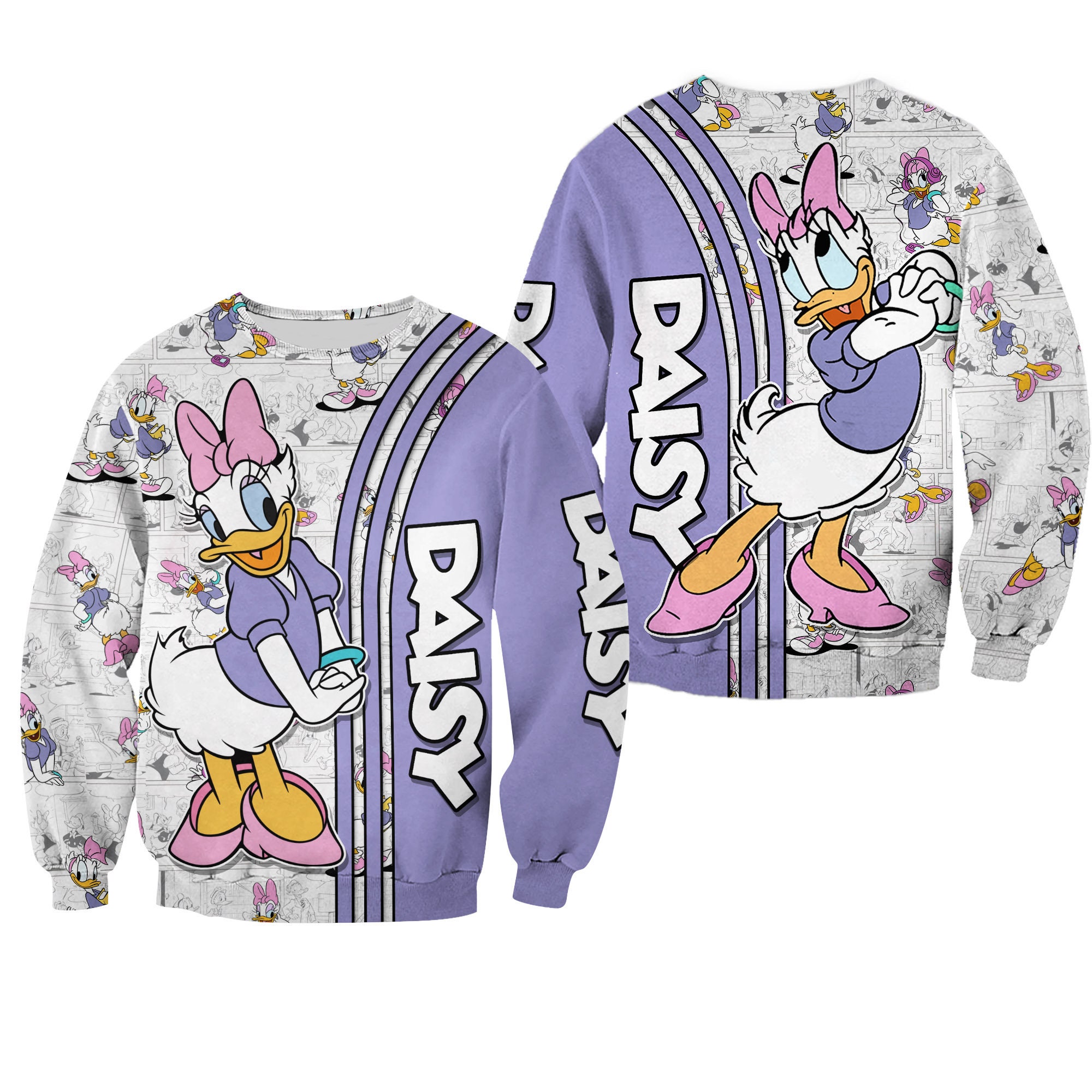 Discover Daisy Purple Comic Book Patterns Disney 3D Sweatshirt