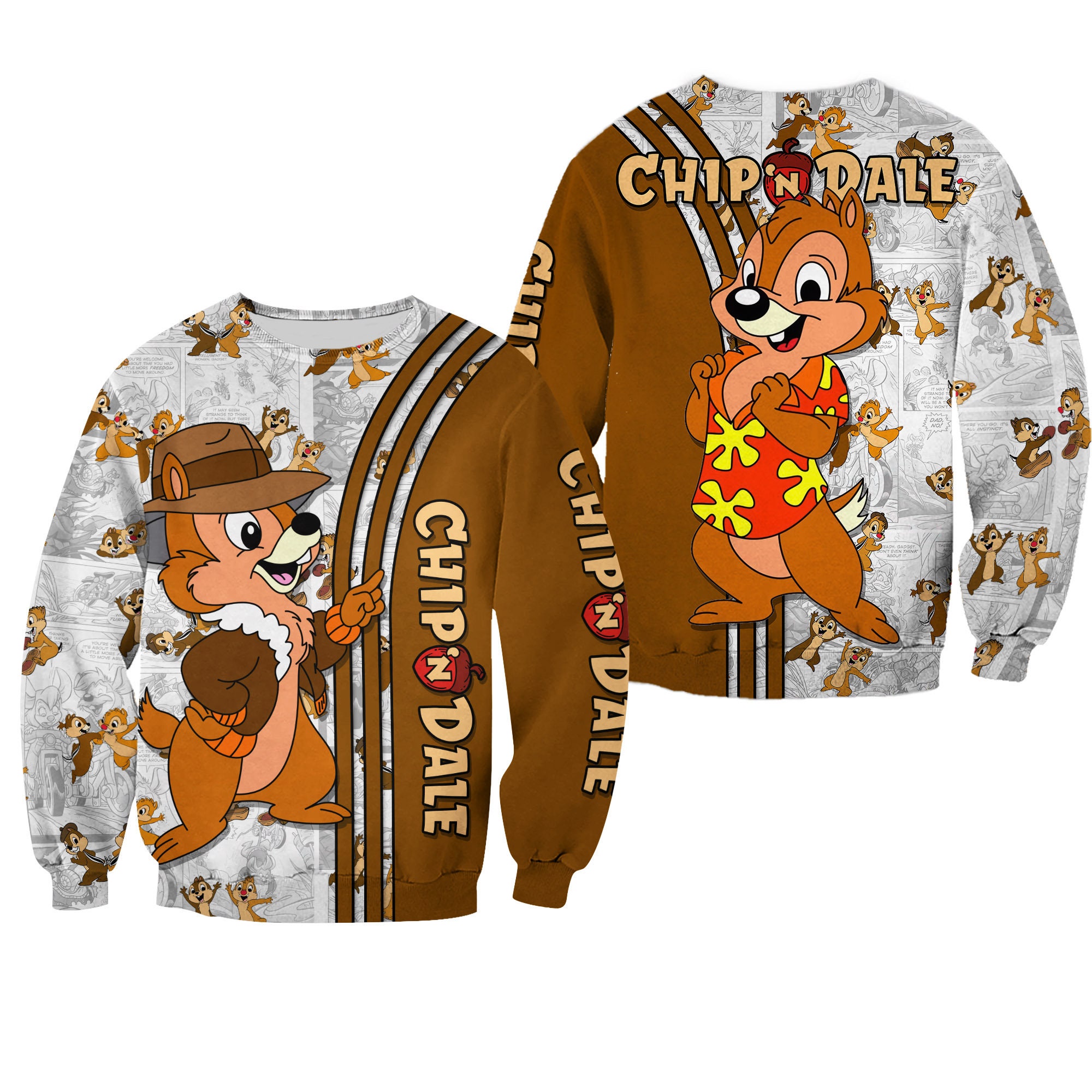 Chip 'N' Dale Brown Comic Patterns Disney 3D Sweatshirt