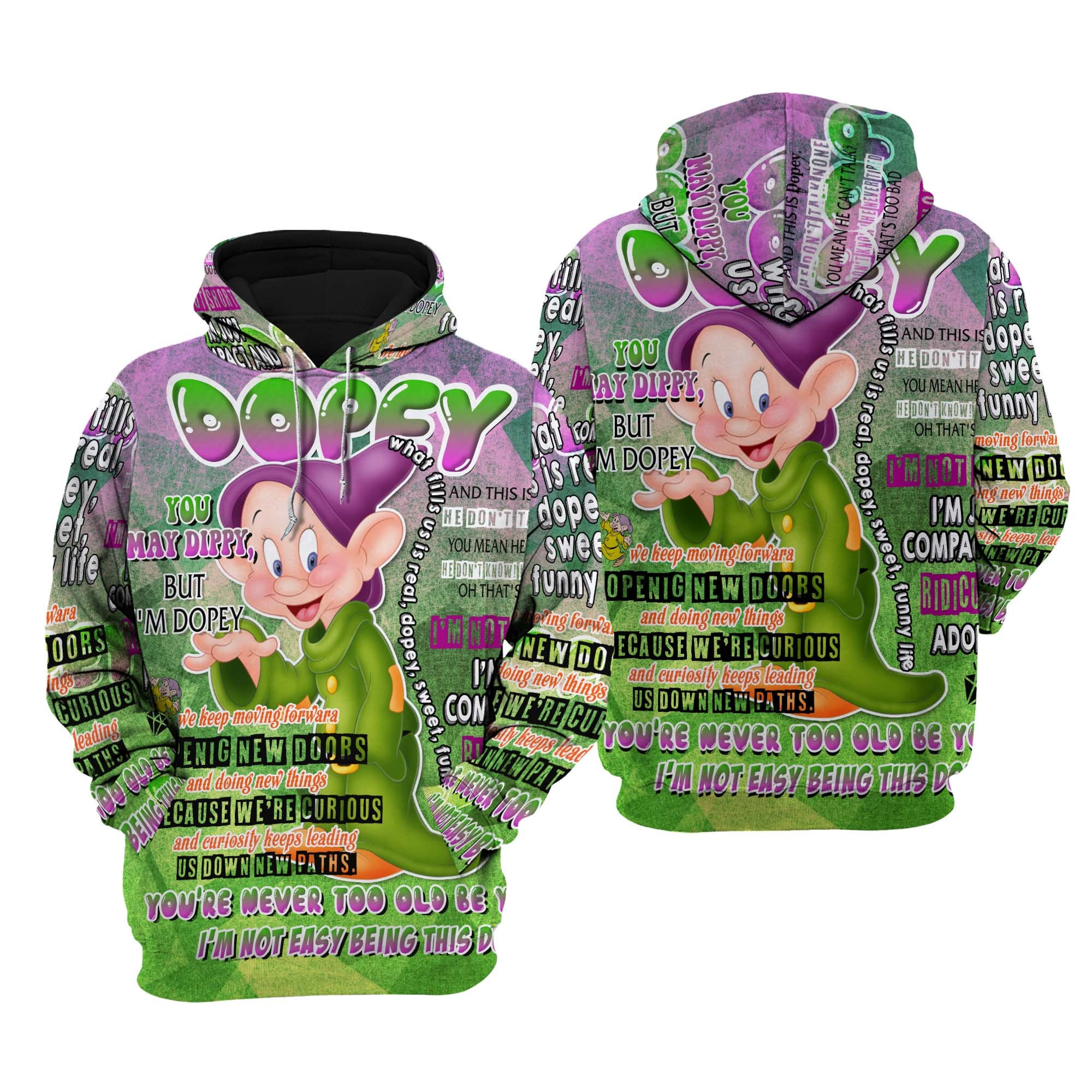 Discover Dopey Dwarf Punk Words Pattern | Disney Quotes 3D Hoodie