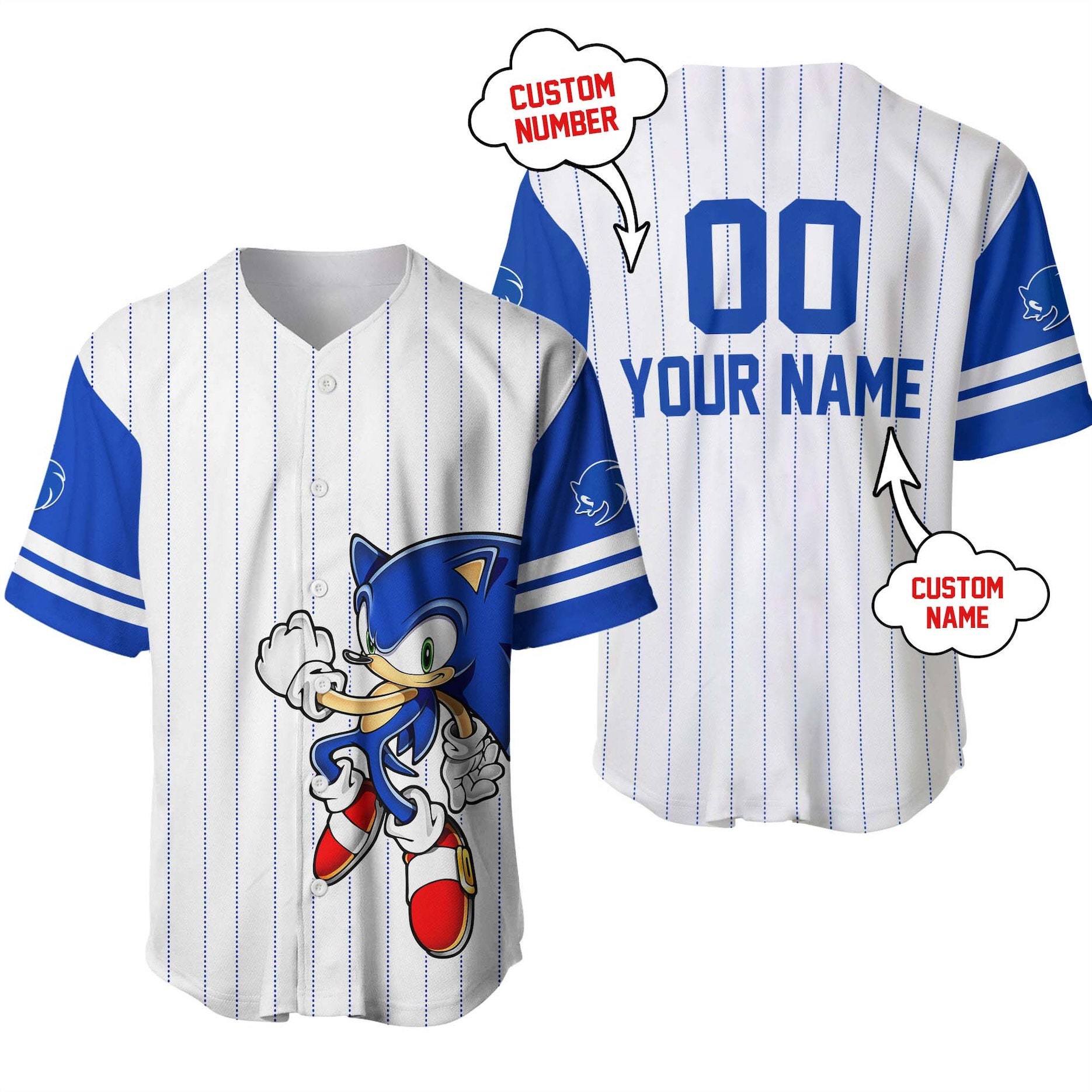 Discover Giant Sonic Hedgehog White Blue Striped Disney Unisex Cartoon  Basketball Jersey