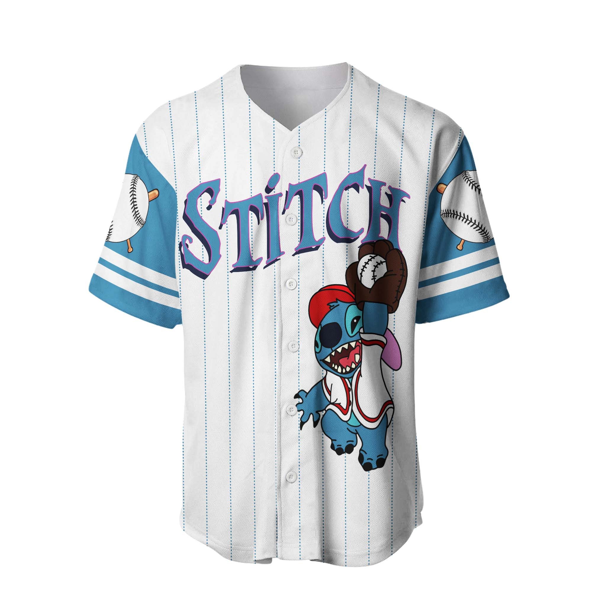 Stitch White Blue Disney Unisex Cartoon Graphic Casual Outfits Custom Baseball Jersey