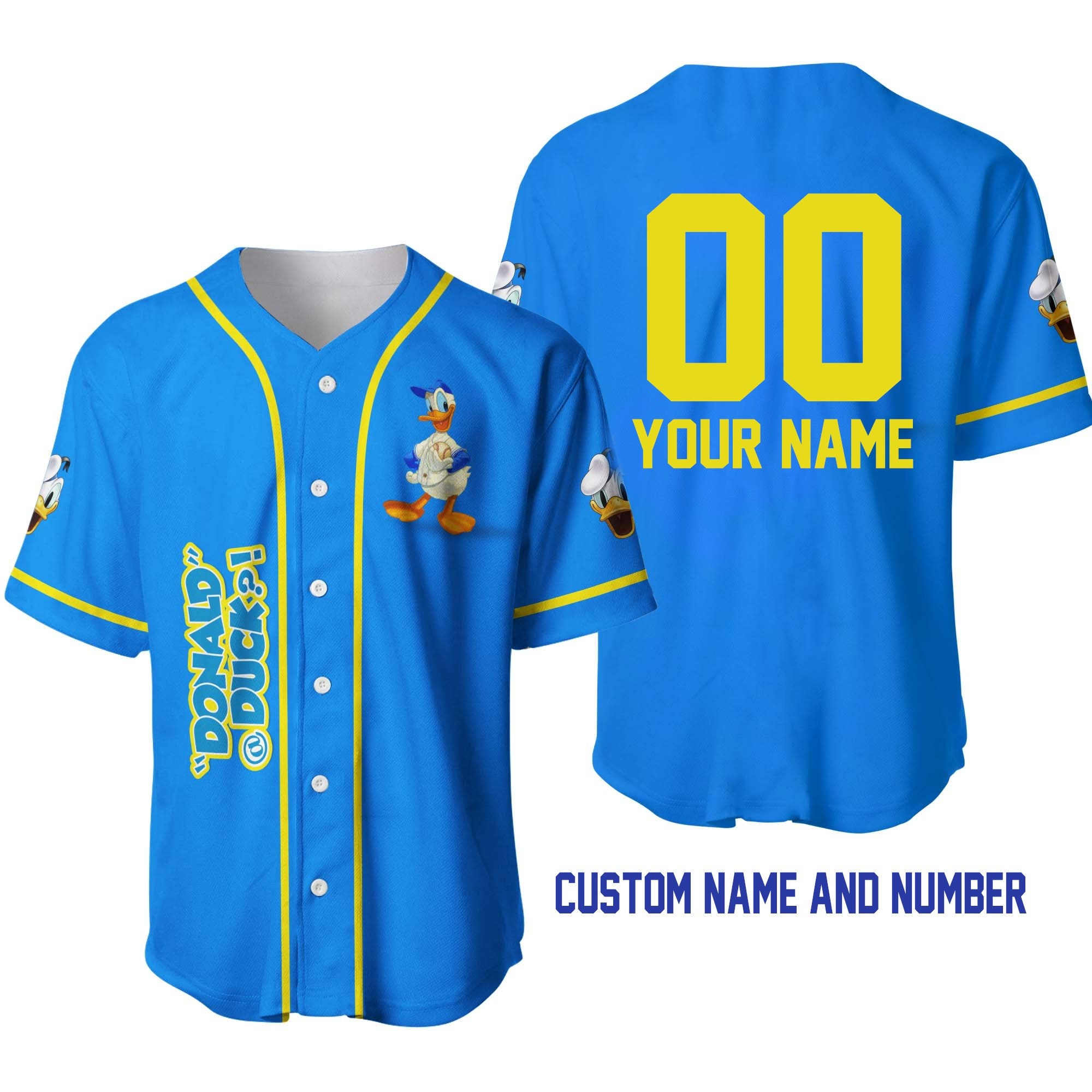 Discover Donald Duck Blue Yellow Disney Unisex Cartoon Graphic Casual Outfits Custom Baseball Jersey