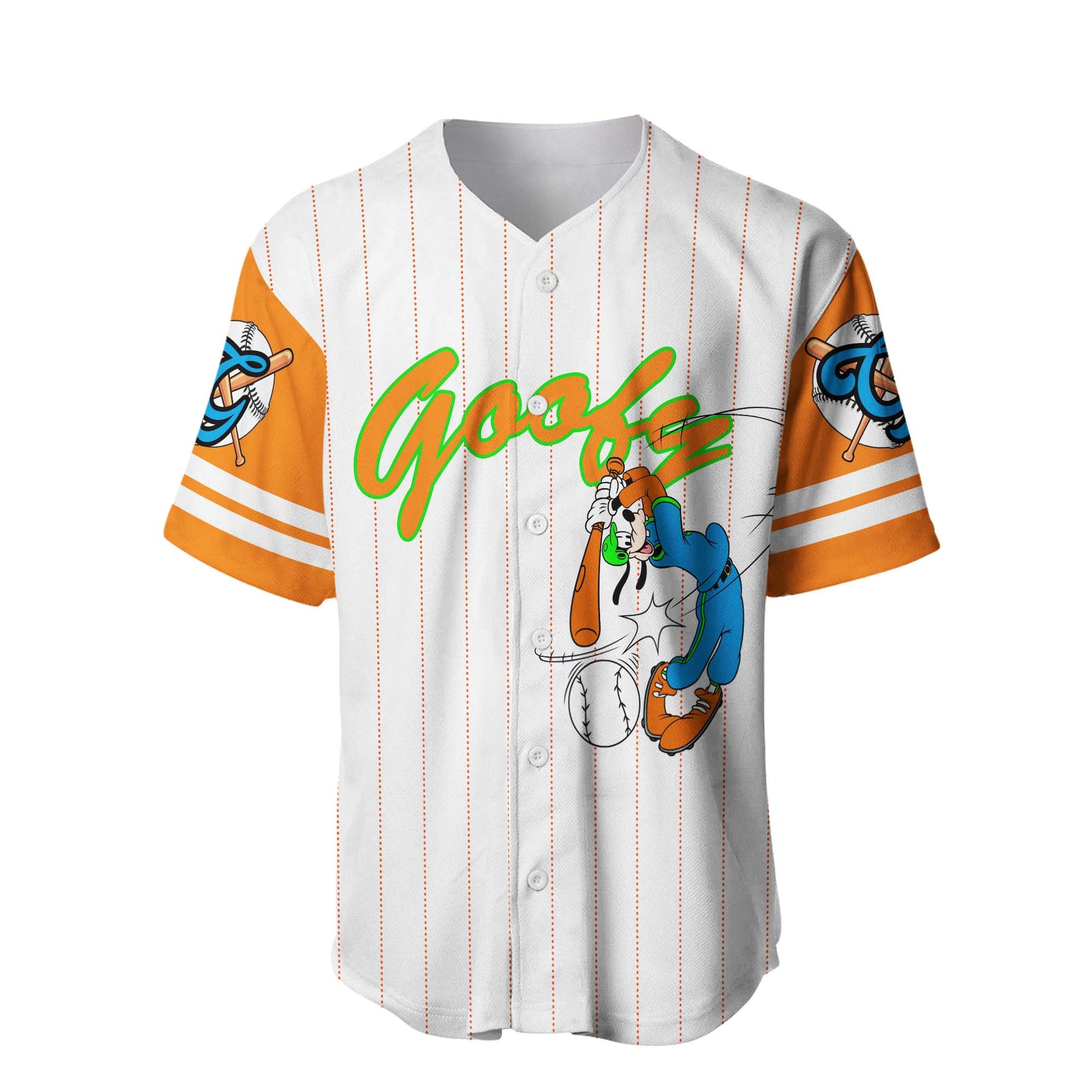 Goofy Dog White Orange Disney Unisex Cartoon Graphic Casual Custom Baseball Jersey