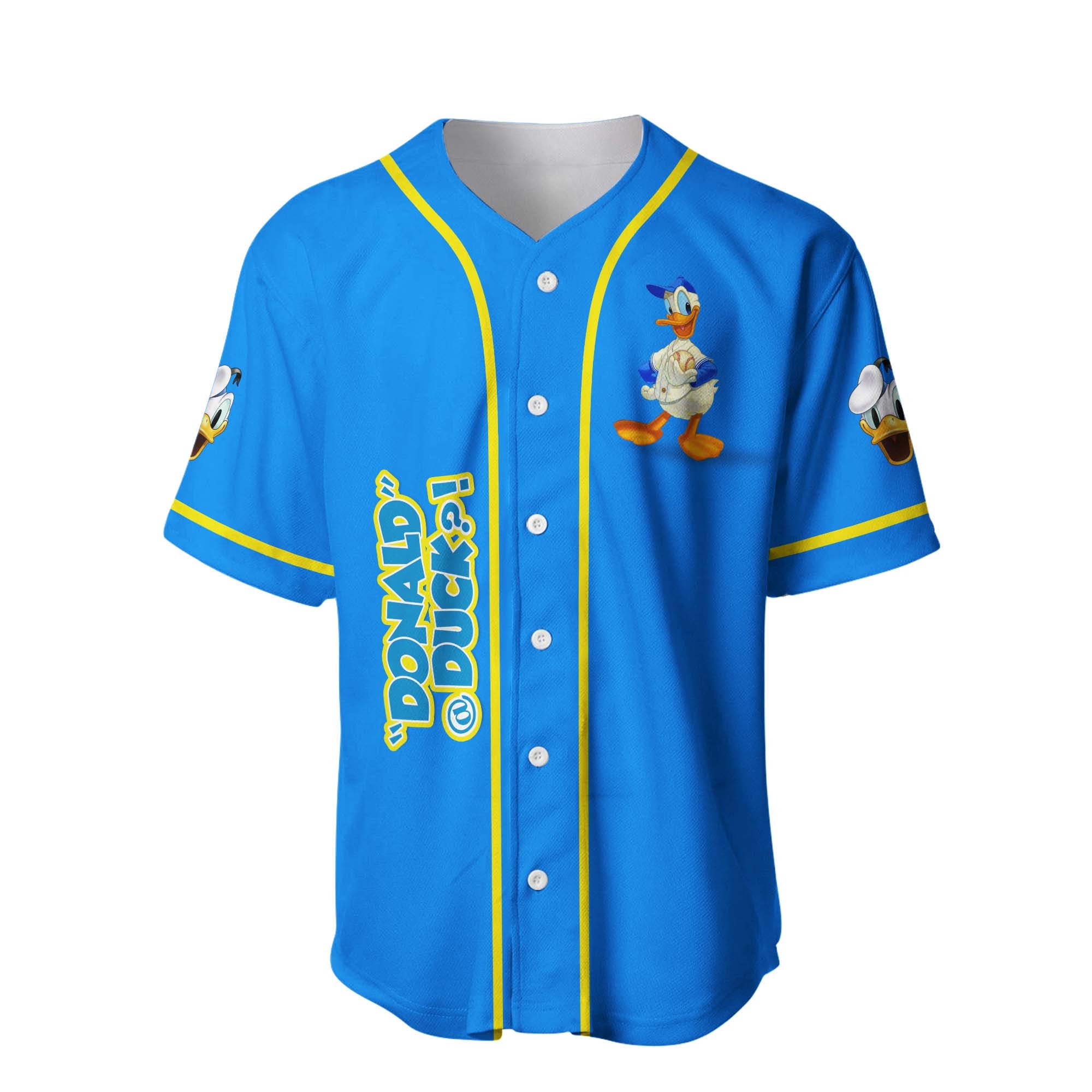 Donald Duck Blue Yellow Disney Unisex Cartoon Graphic Casual Outfits Custom Baseball Jersey