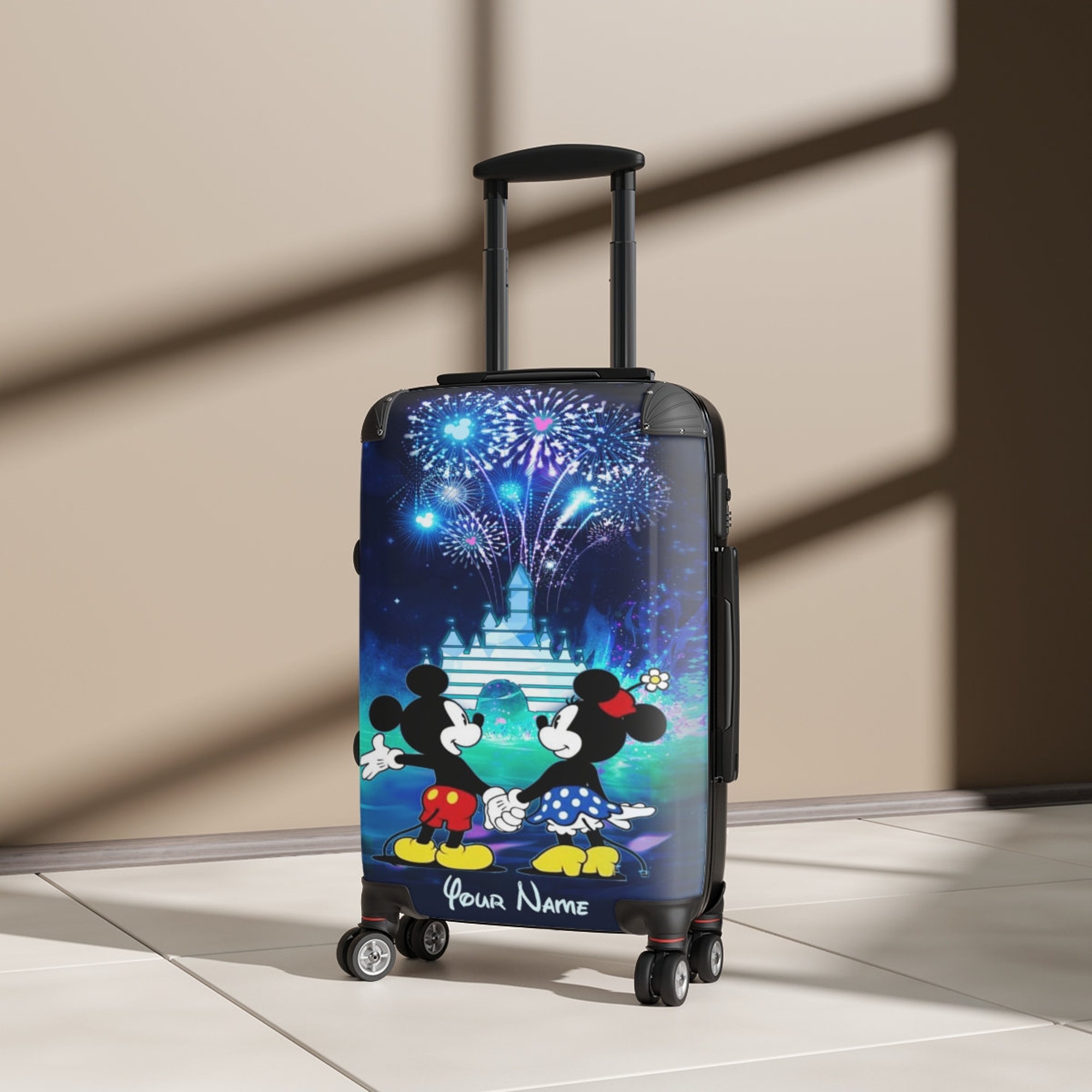 Mickey Minnie Mouse Fireworks Castle Blue Navy Disney Hard Luggage Cover Custom