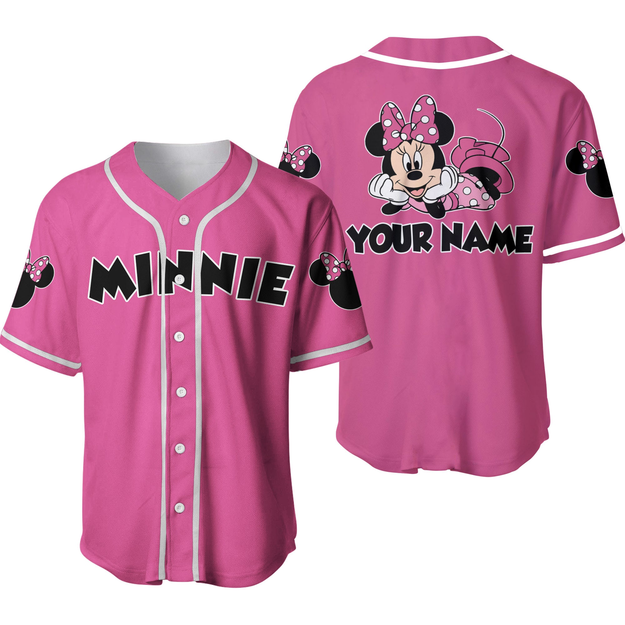 Discover Cute Minnie Mouse Black Pink  Disney Custom Baseball Jersey