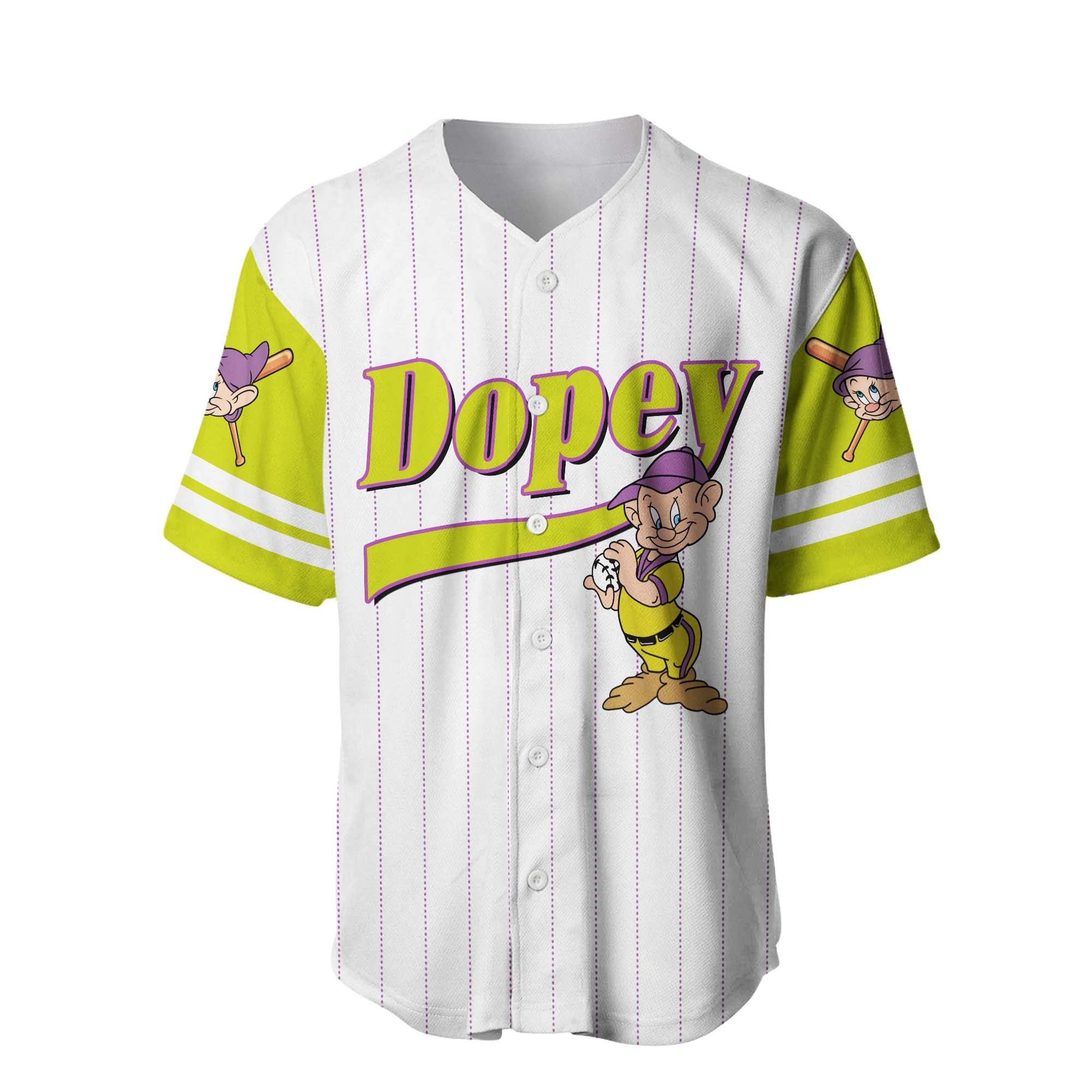 Dopey Dwarf White Chartreuse Disney Unisex Cartoon Graphic Casual Outfits Custom Baseball Jersey