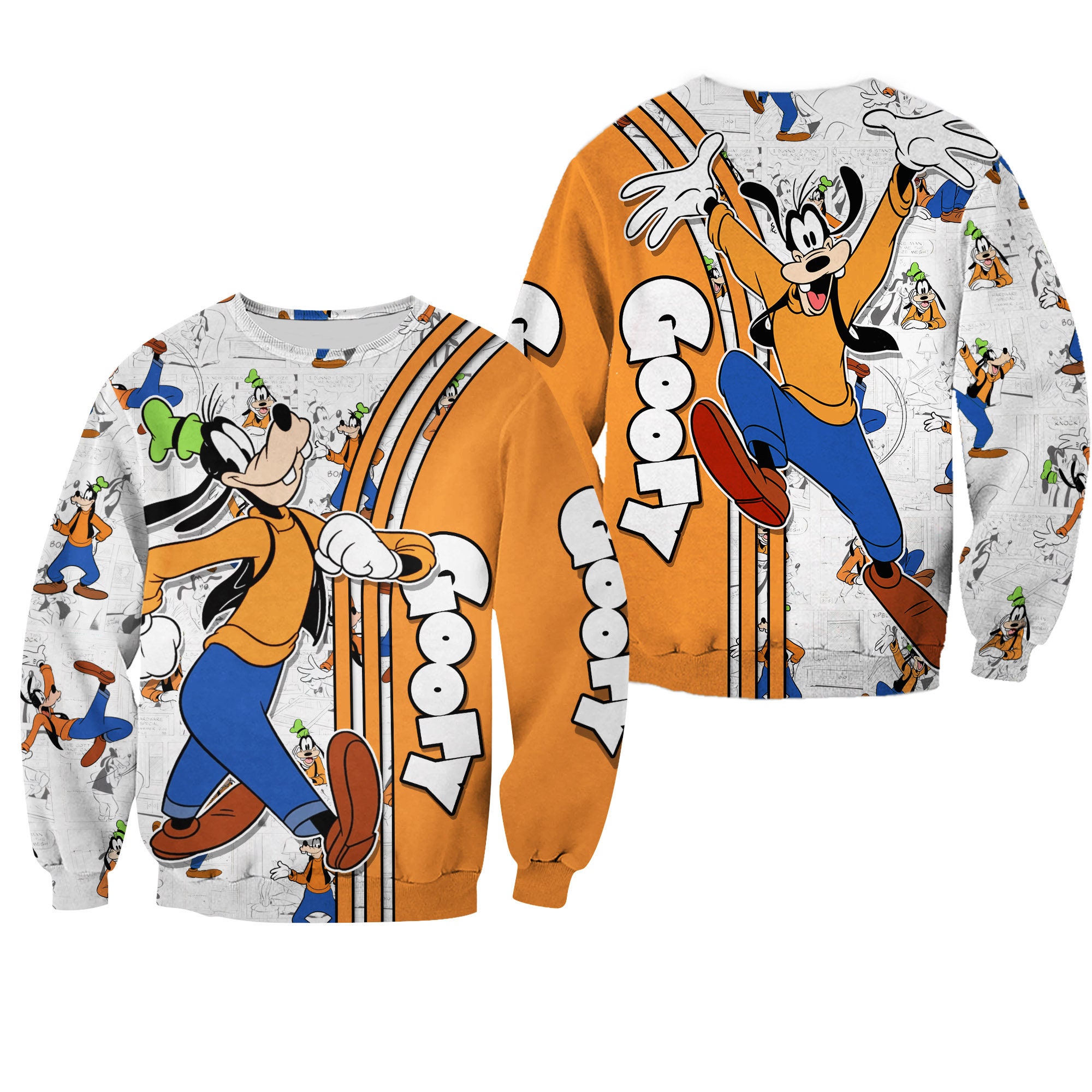 Discover Goofy Orange Comic Book Patterns Disney 3D Sweatshirt