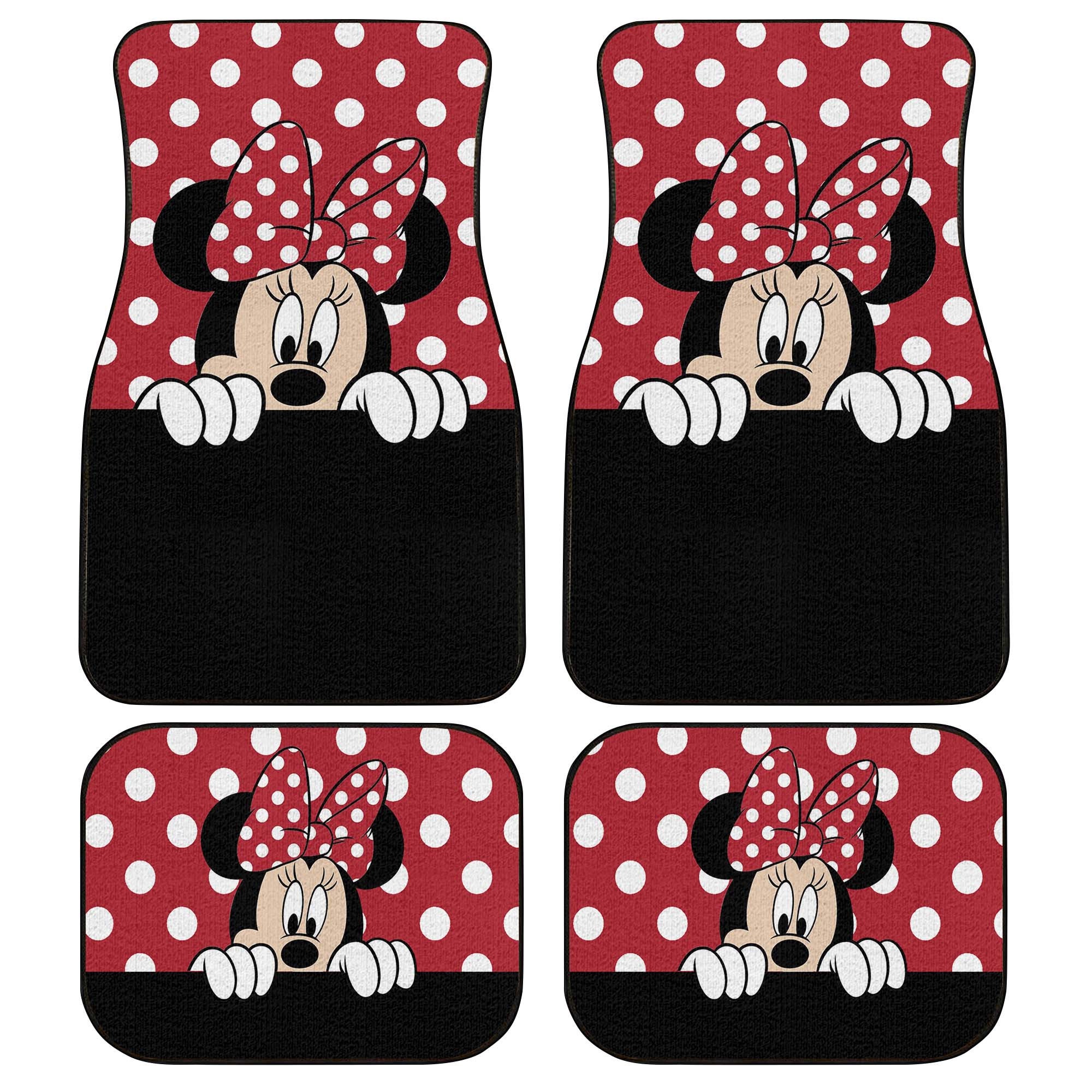 Minnie Mouse Polkadot Patterns Red Black White Disney Graphic Cartoon Custom Personalized Car Floor Mat Set Accessories Decorations
