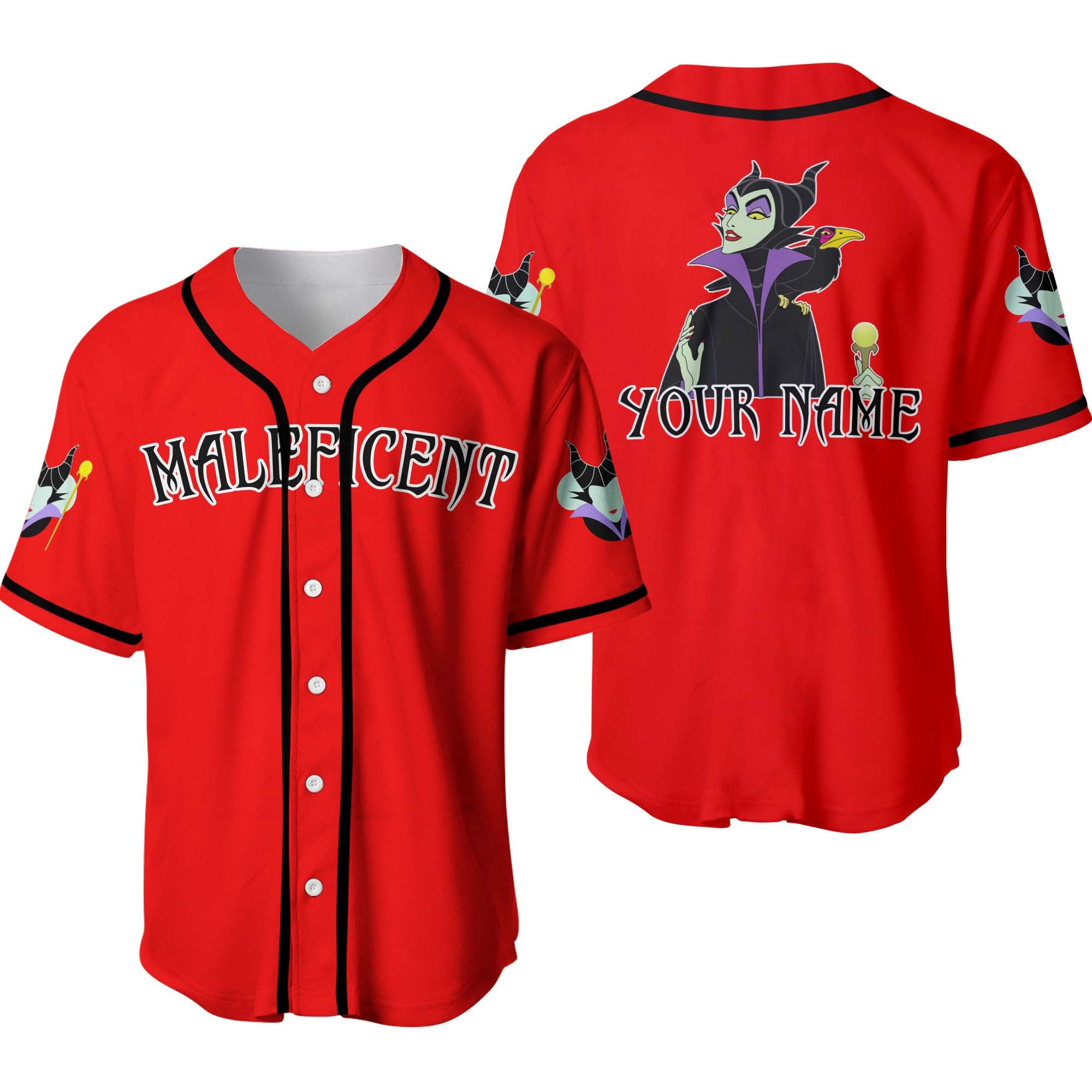 Discover Villain Maleficent Black Red Disney Unisex Cartoon Graphic Casual Outfits Custom Baseball Jersey