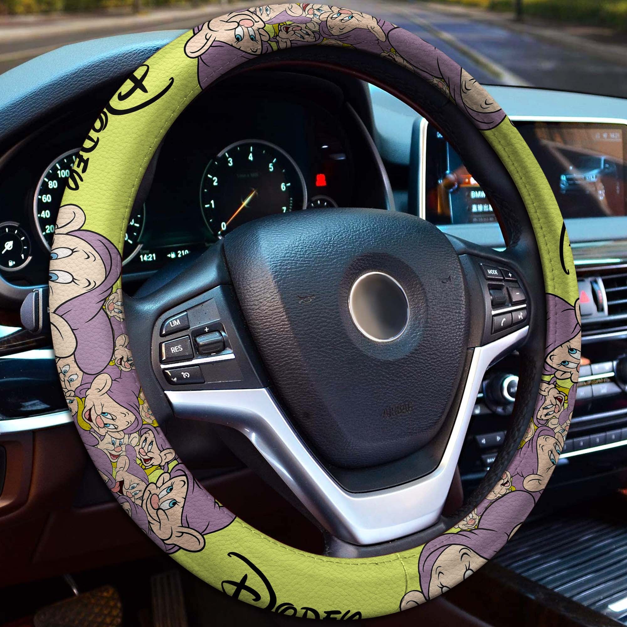 Discover Dopey Purple Green Beige Steering Wheel Cover