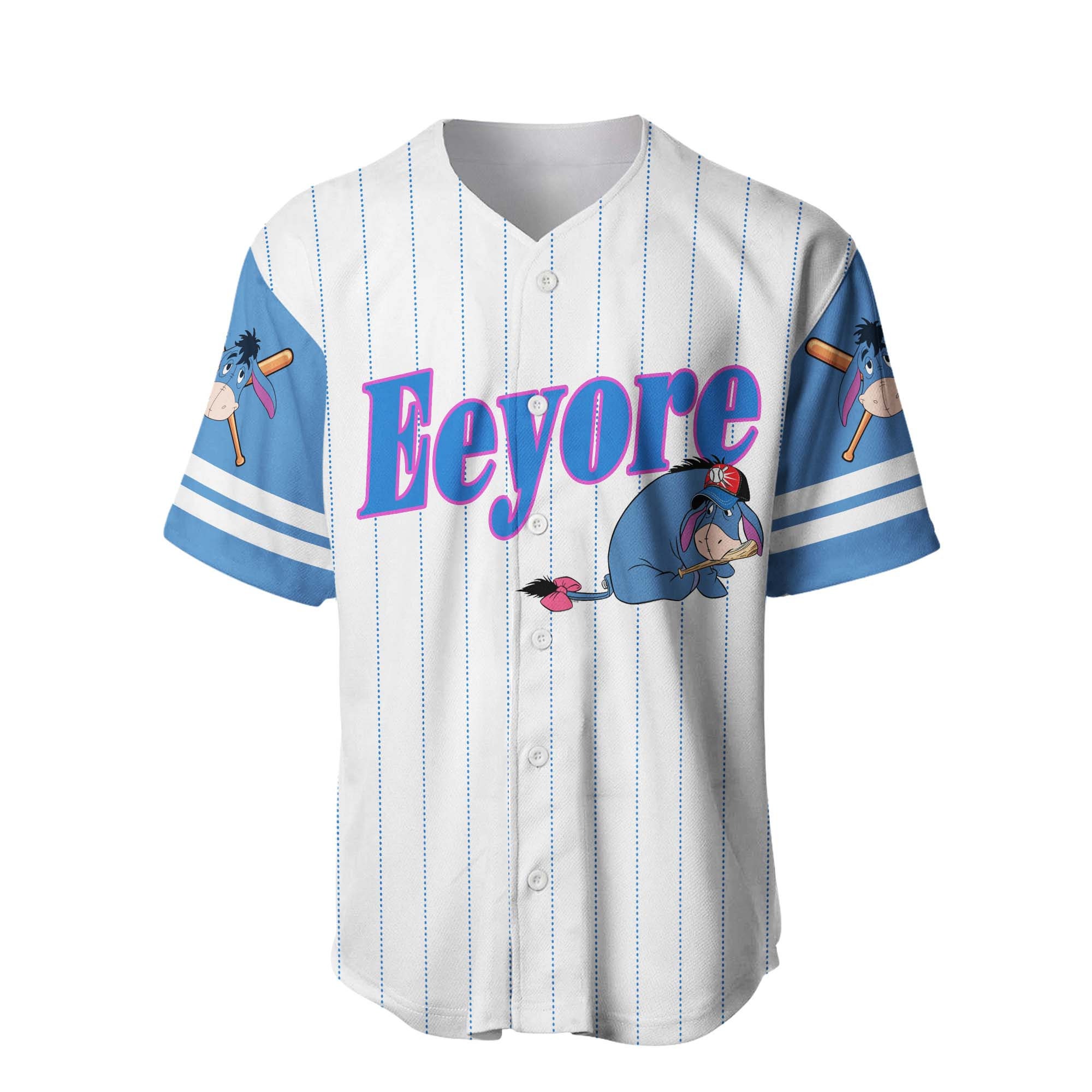 Eeyore Donkey White Blue Disney Unisex Cartoon Graphic Casual Outfits Custom Baseball Jersey